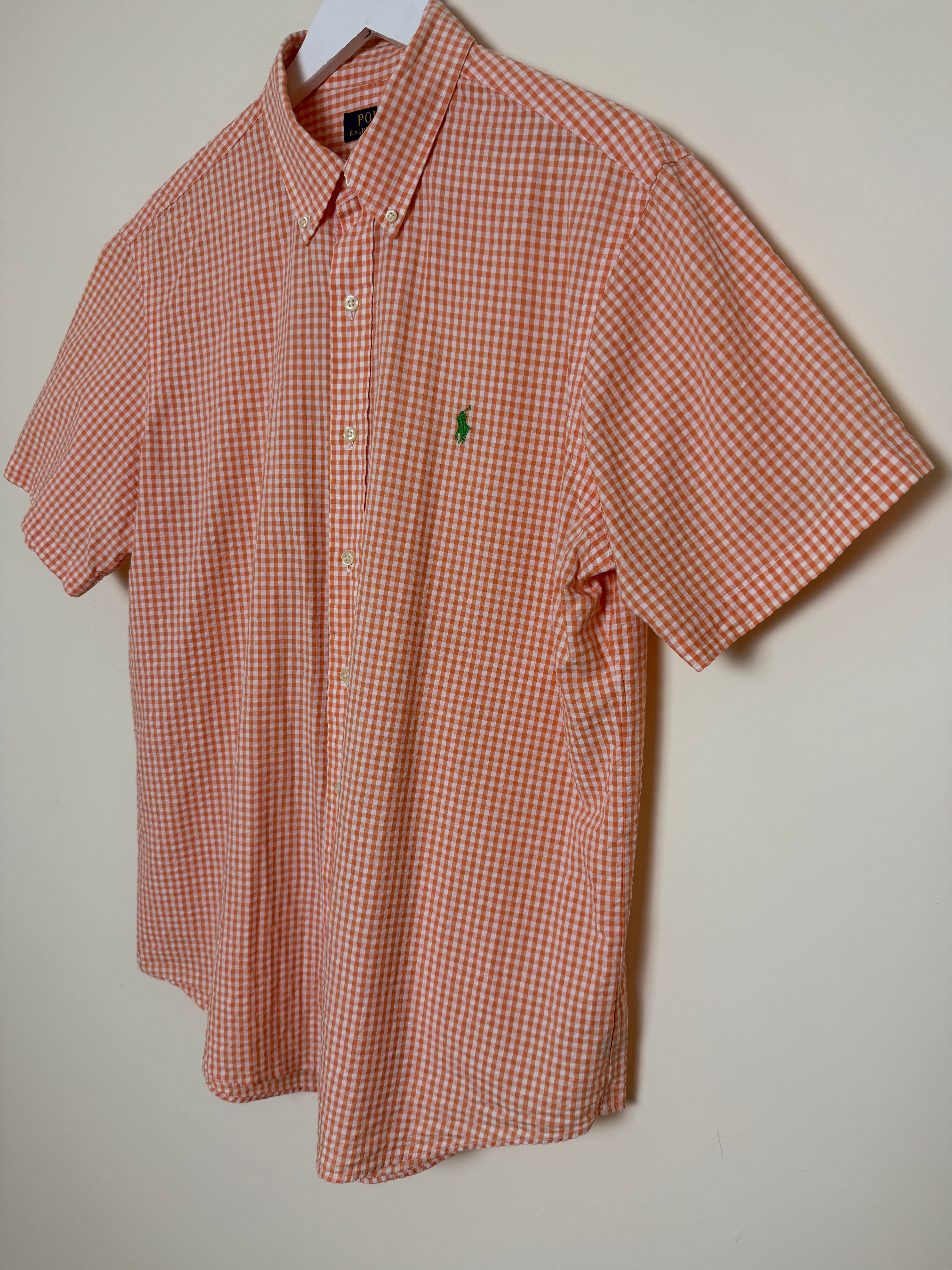 Ralph Lauren Orange Check Shirt Green Pony Short Sleeve Large