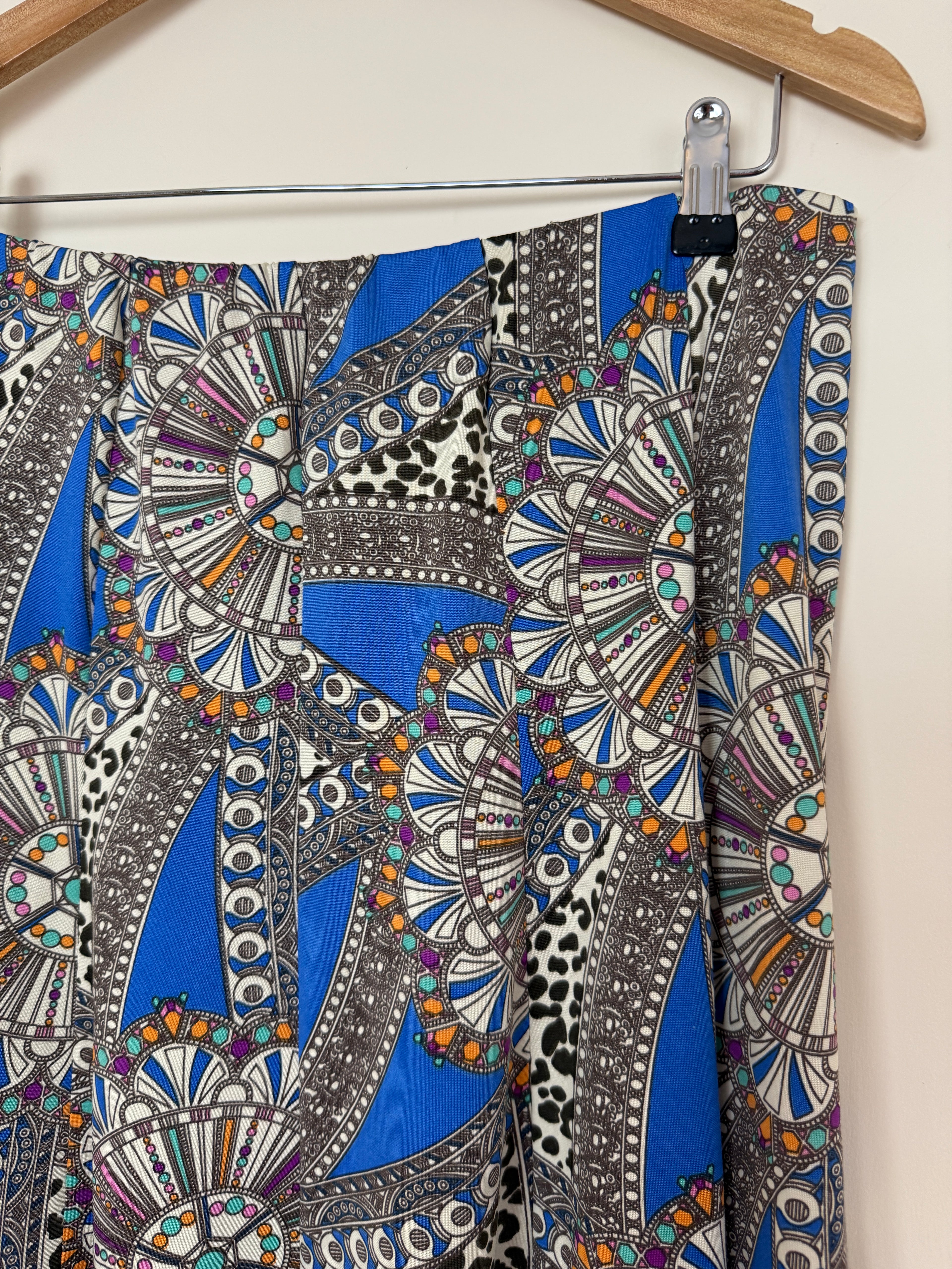 Nightingales Blue Abstract Print Midi Skirt UK16
