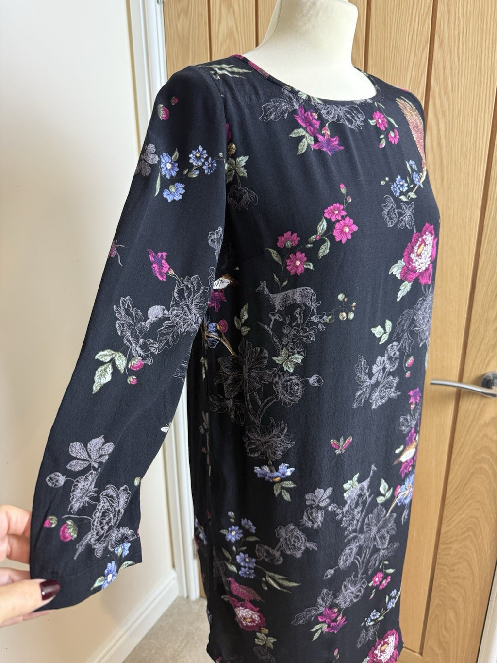 Joules Lyris Floaty Lined Black Woodland Floral Tunic Style Dress - Size 10