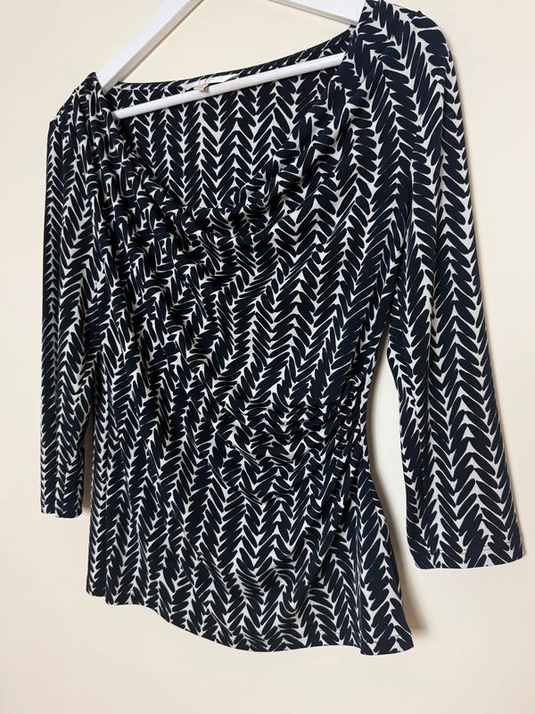 Jasper Conran Black White Abstract Print 3/4 Sleeve Top - UK12