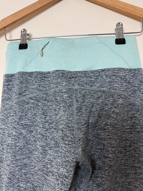 M&S Grey Marl High Waisted Gym Leggings UK10 Mint Green Band