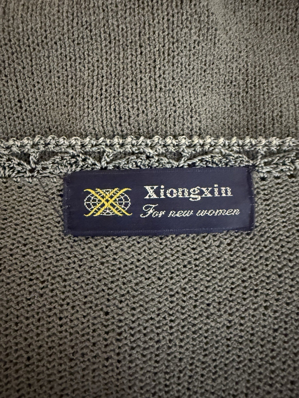 Xiongxin Silver Grey Fine Knit Lace Trim Cardigan  - Size 10