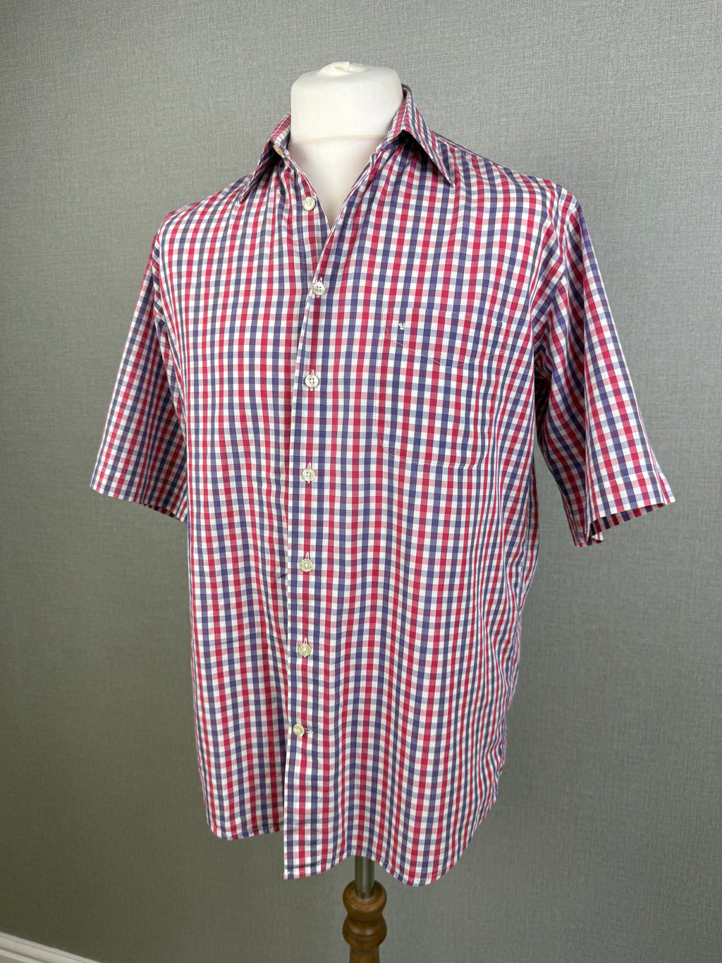 Seidensticker Sports Red Blue Checked Cotton Short Sleeve Shirt Medium