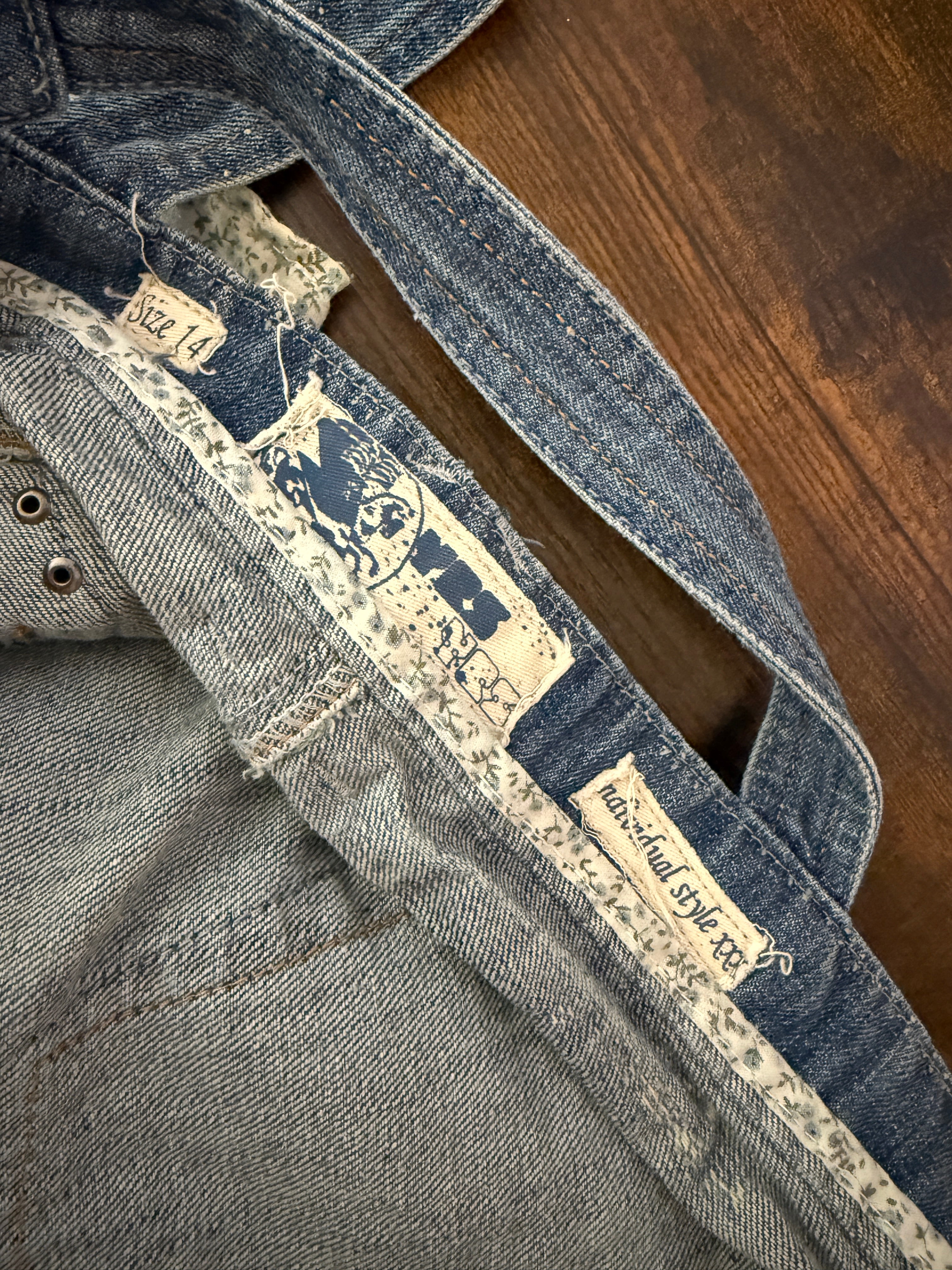 Yes Jeans Dungaree Dress Denim Mini Distressed Y2K Overall UK14