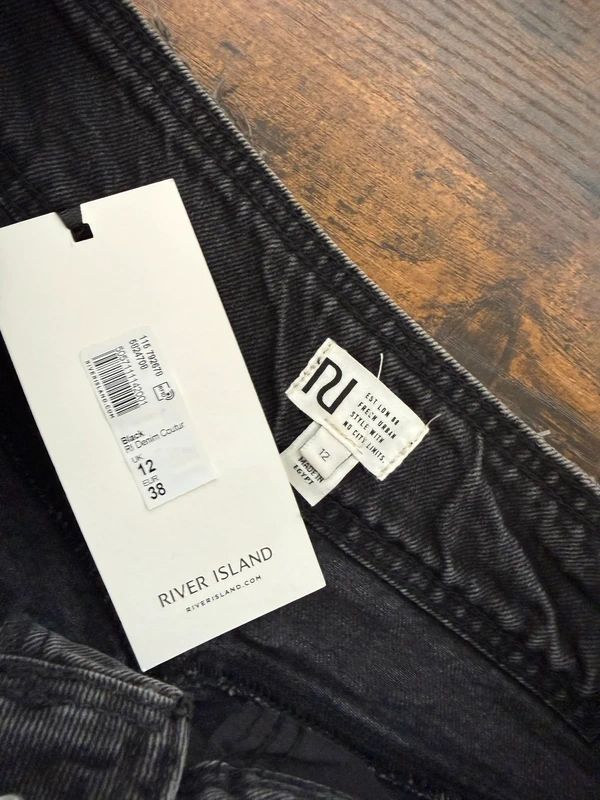 River Island Black Denim Mini Skirt Frill Hem Ra Ra Y2K UK 12 BNWT