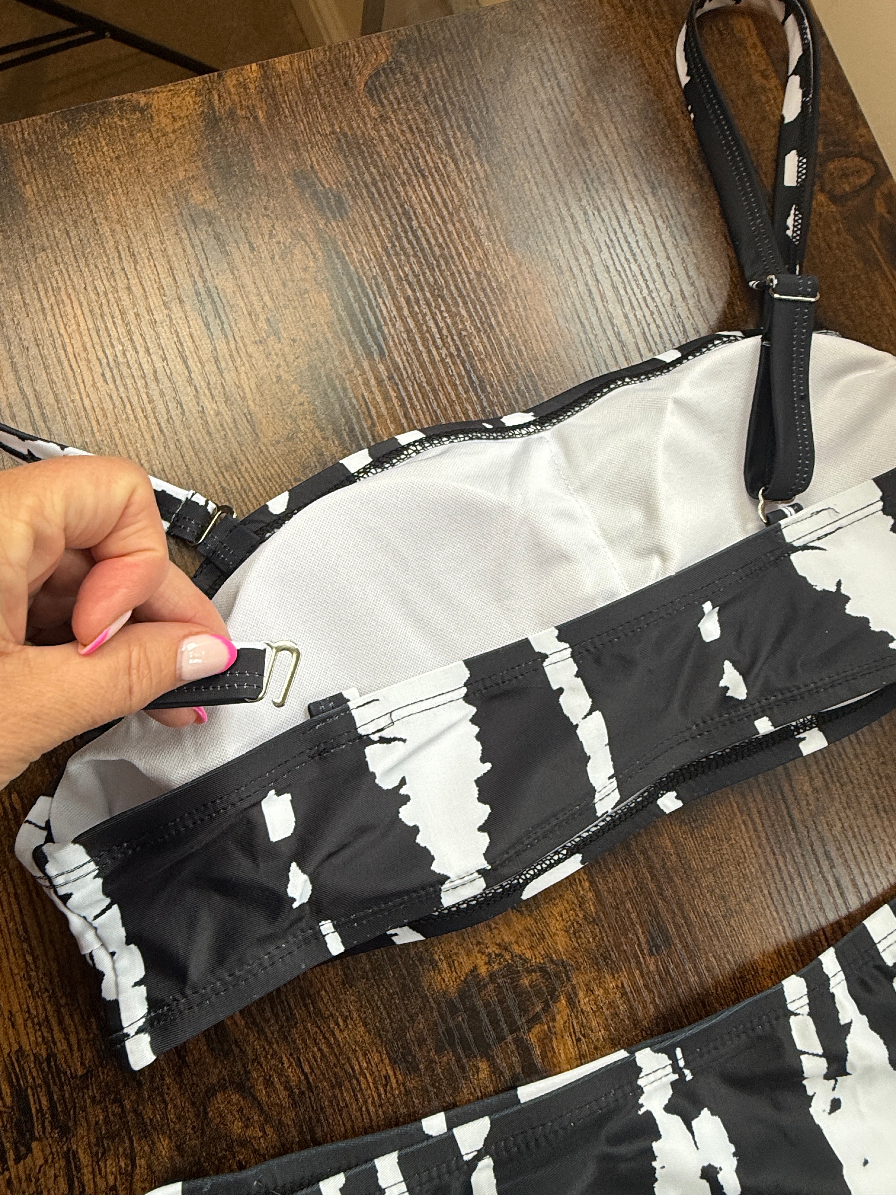 SHEIN Black White Abstract Print Bikini Set UK 16 XL High Waist Swimwear