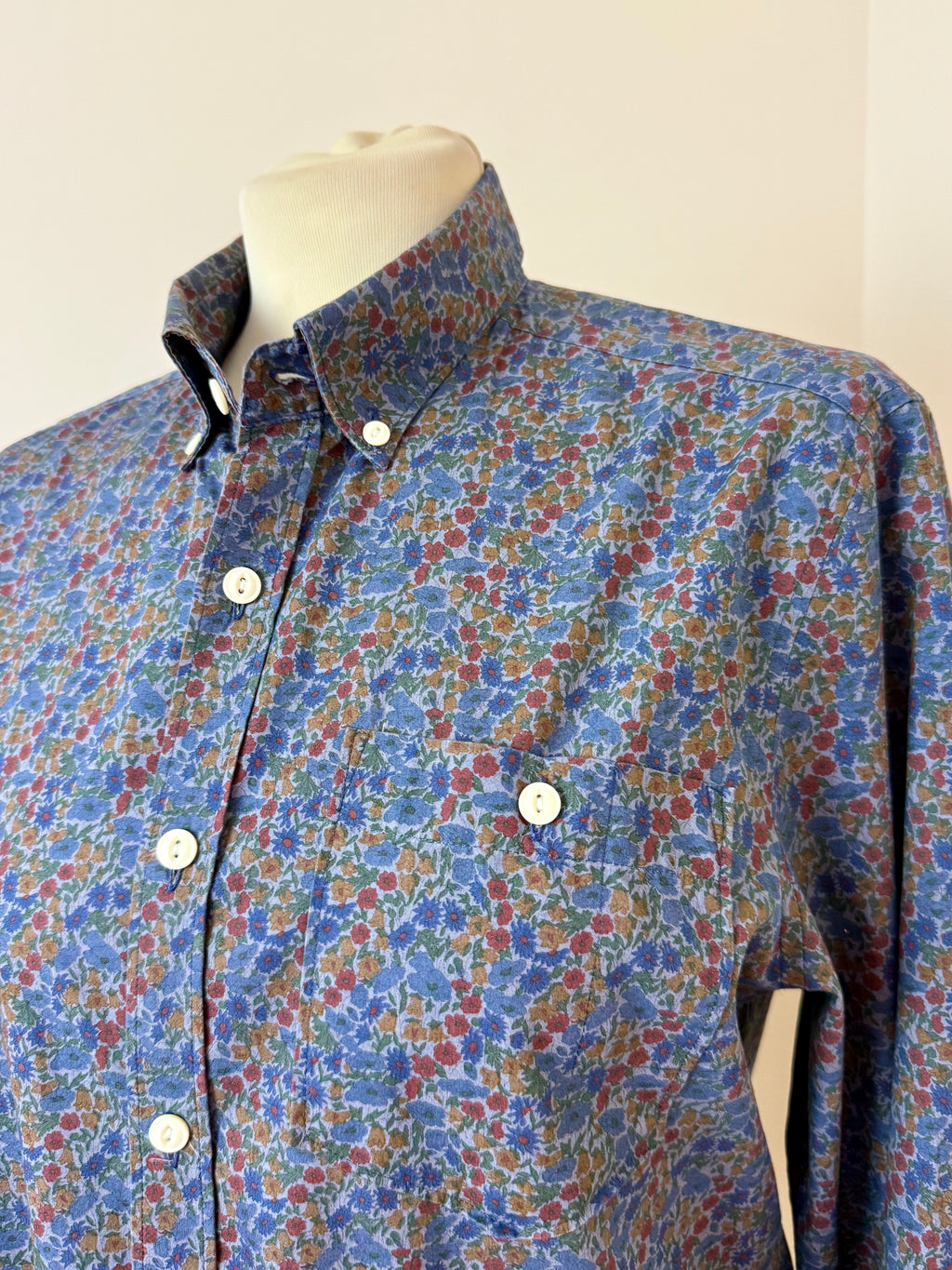 Barbour Beacon Floral Cotton Shirt UK S Blue Liberty Print Button Up
