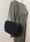 Missguided Black Sherpa Flap Bag Chain Strap Shoulder Bag