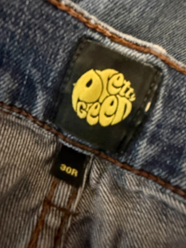 Pretty Green Mid Wash Distressed Button Fly Jeans - 30R