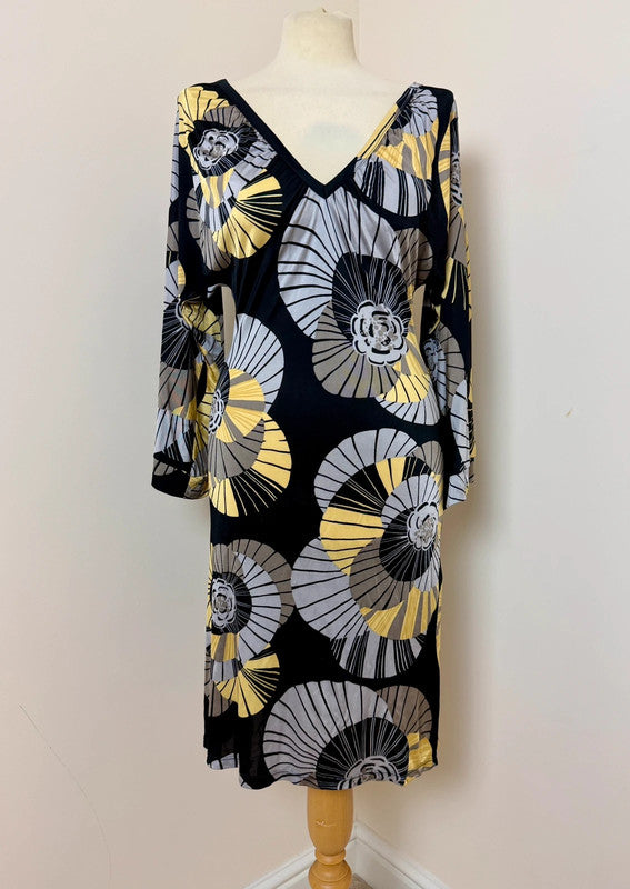 Zara Collection Yellow Black Grey Floral V Neck Bodycon Dress  - Medium