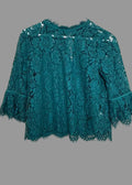 Next Emerald Green Lace Blouse Sheer Overlay Camisole Flare Sleeve UK10