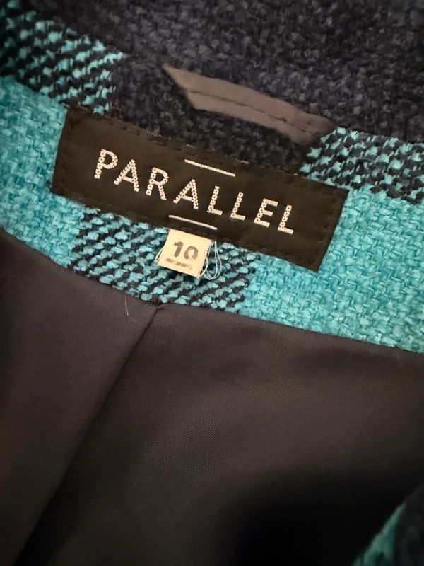Parallel Blue Checked Blazer Jacket UK10 Wool Blend Notched Lapel Classic