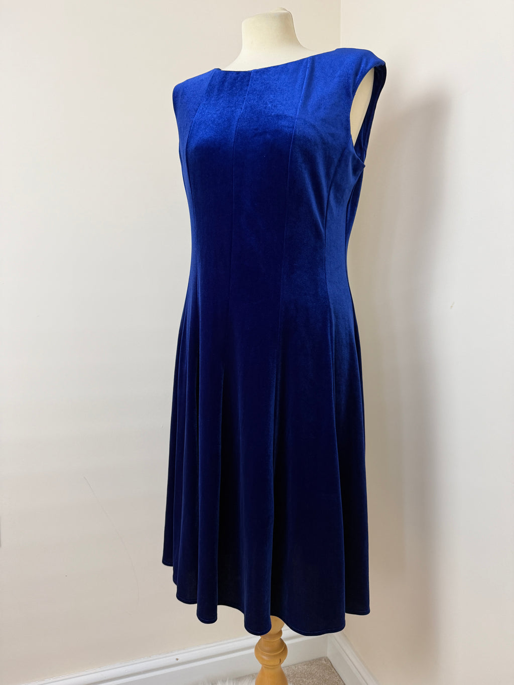 Roman Originals Royal Blue Velvet Fit Flare Midi Dress UK14