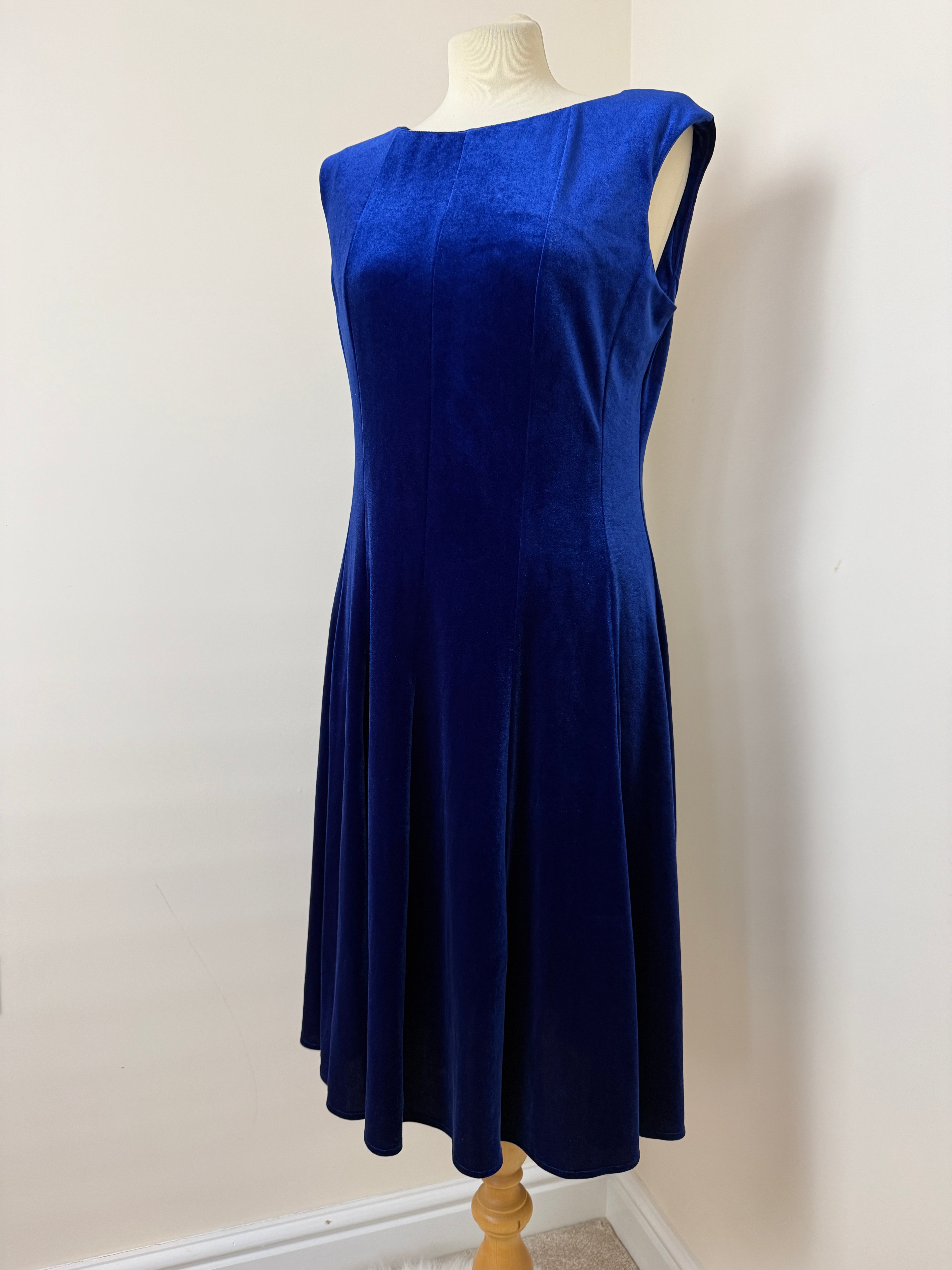 Roman Originals Royal Blue Velvet Fit Flare Midi Dress UK14