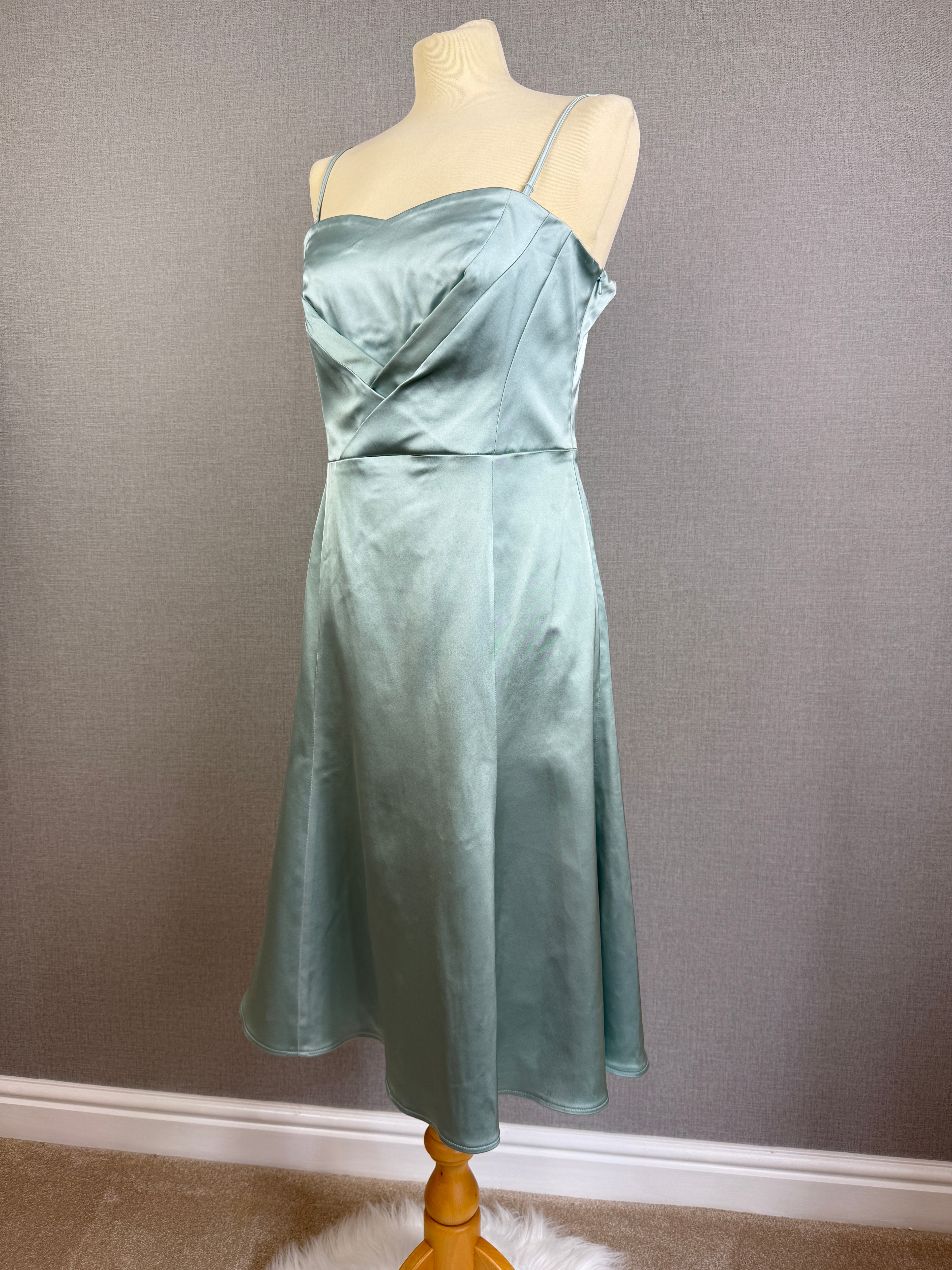 Karen Millen Mint Satin Midi Dress UK 14 – Preloved