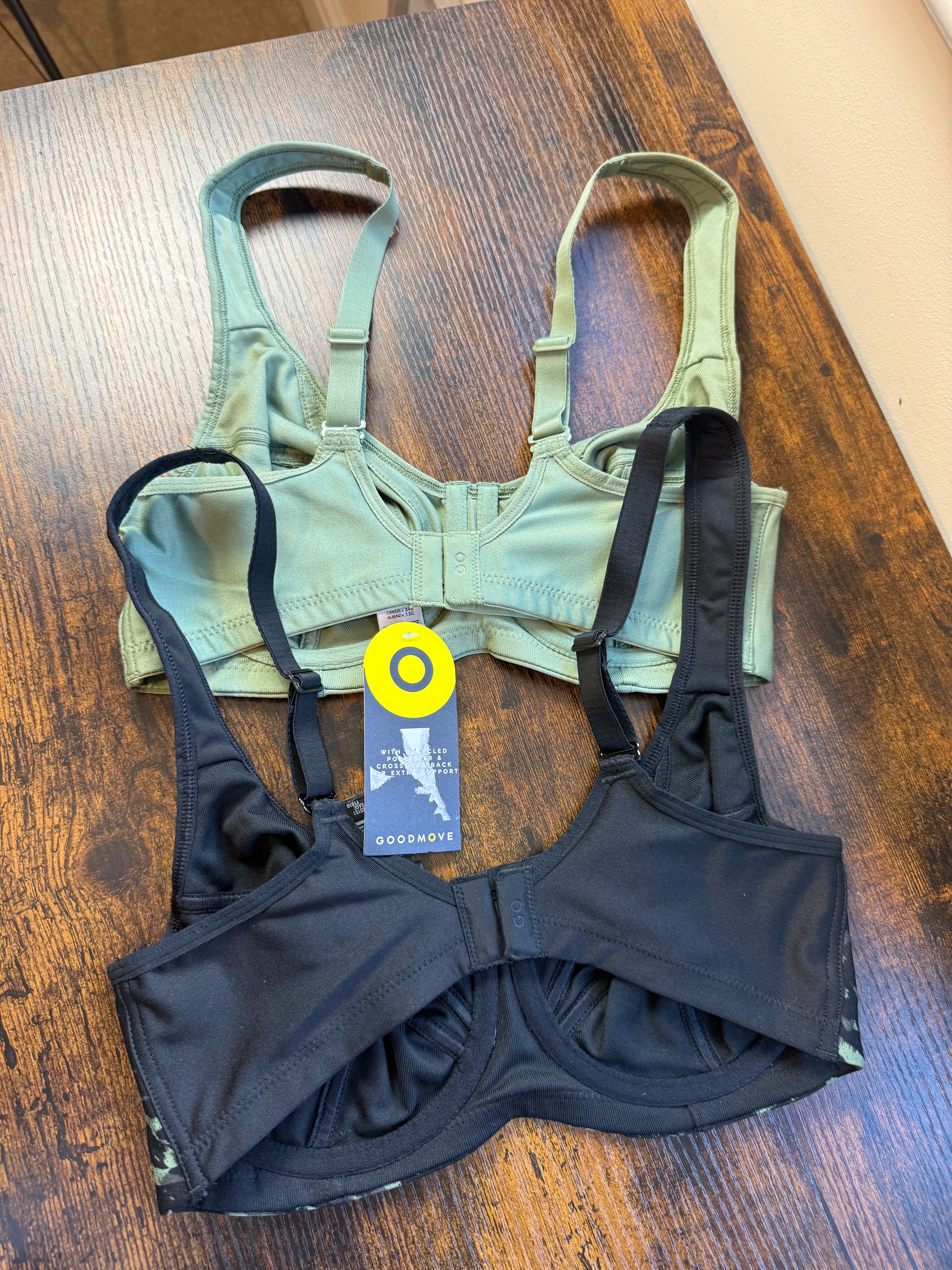 M&S Goodmove 2 Pack High Impact Sports Bras 34C Sage Green & Black Print