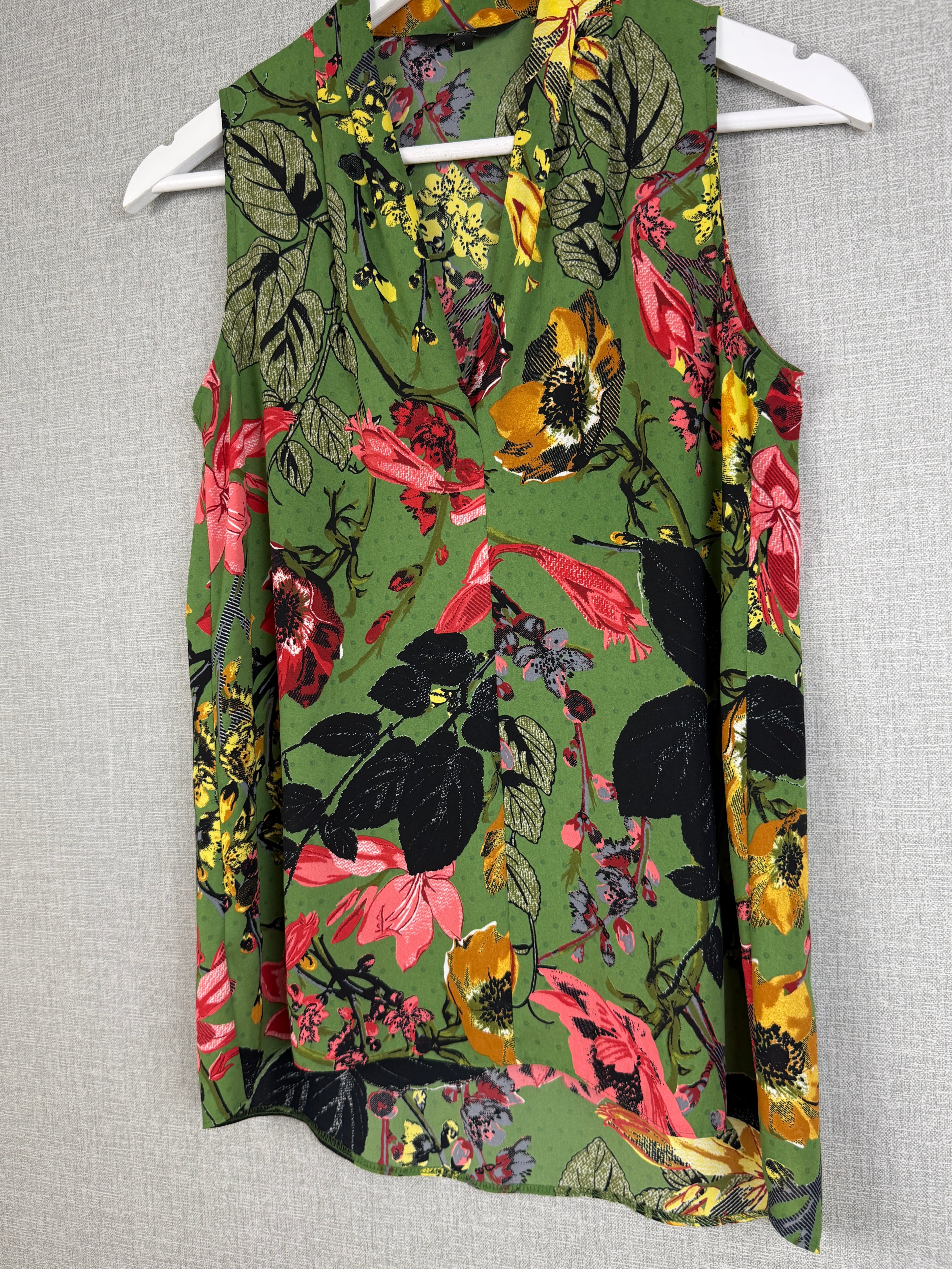 Next Green Botanical Floral Sleeveless Blouse Top UK 8