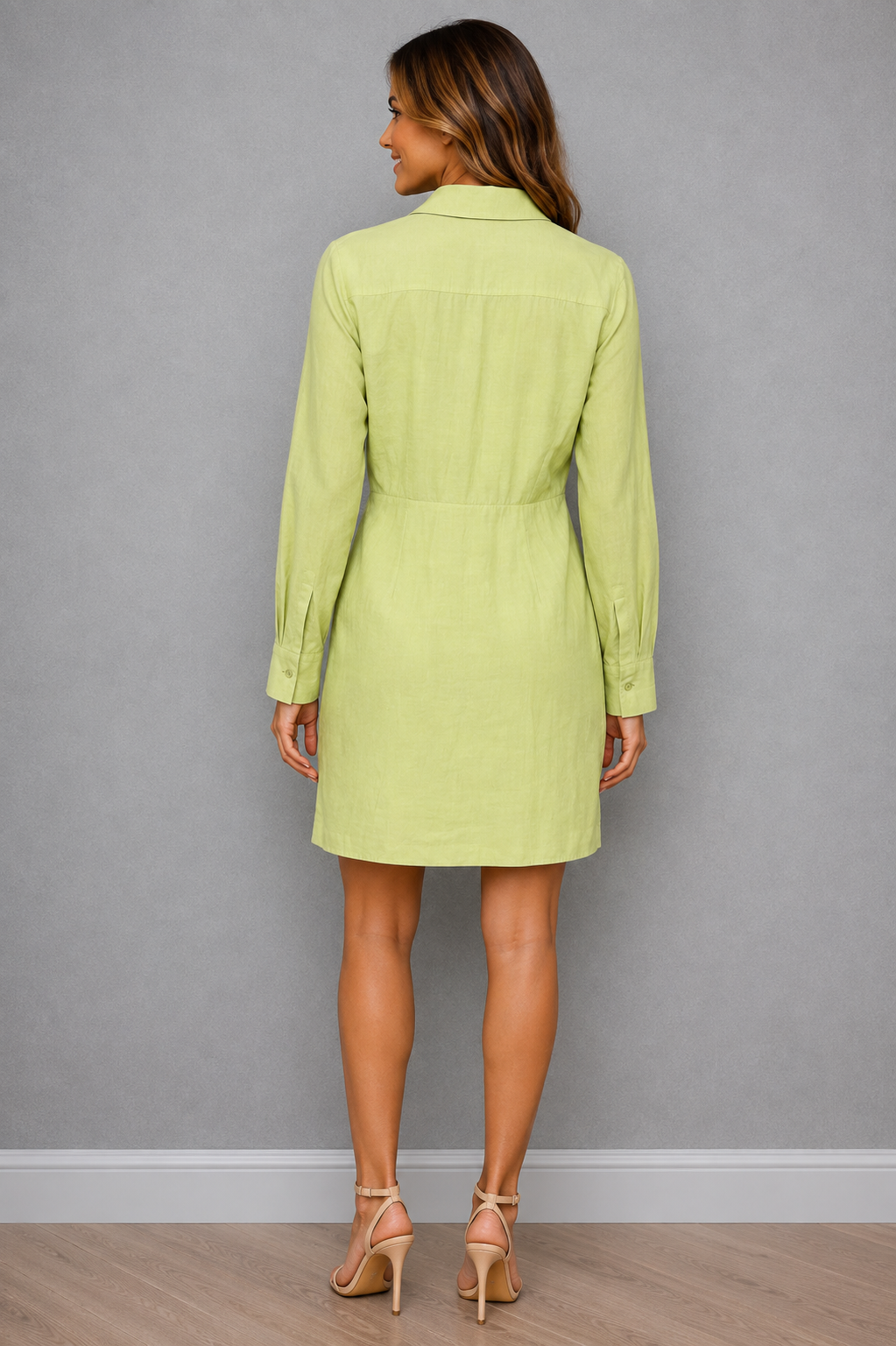 Zara Lime Green Ruched Shirt Mini Dress UK 6 XS - Pre-Loved
