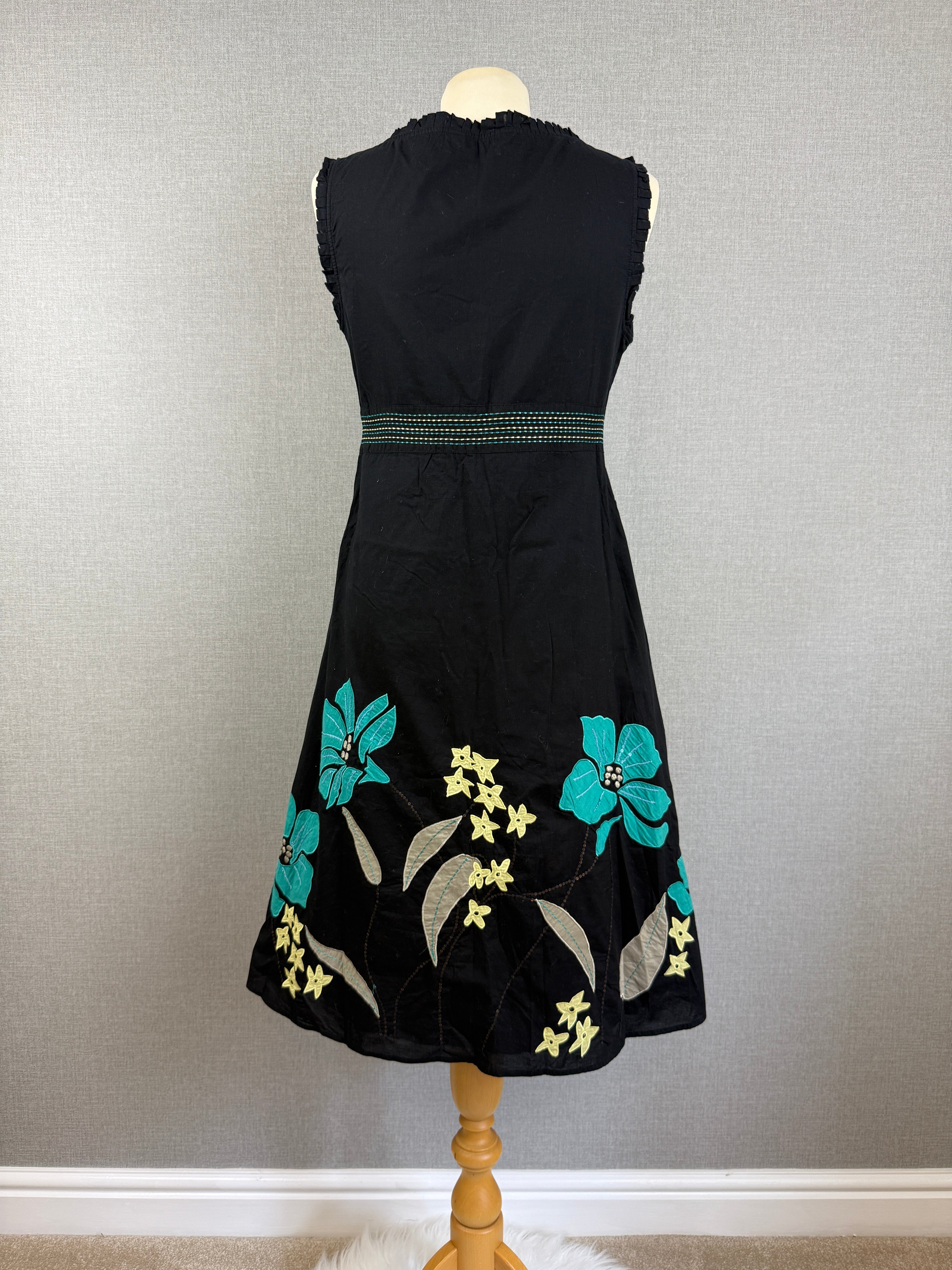 Rocha John Rocha Black Embroidered Floral Cotton Dress UK 12 – Preloved