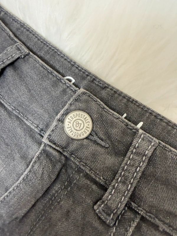 Aeropostale Grey Denim Micro Mini Skirt Y2K Low Rise Embroidered Pockets UK8