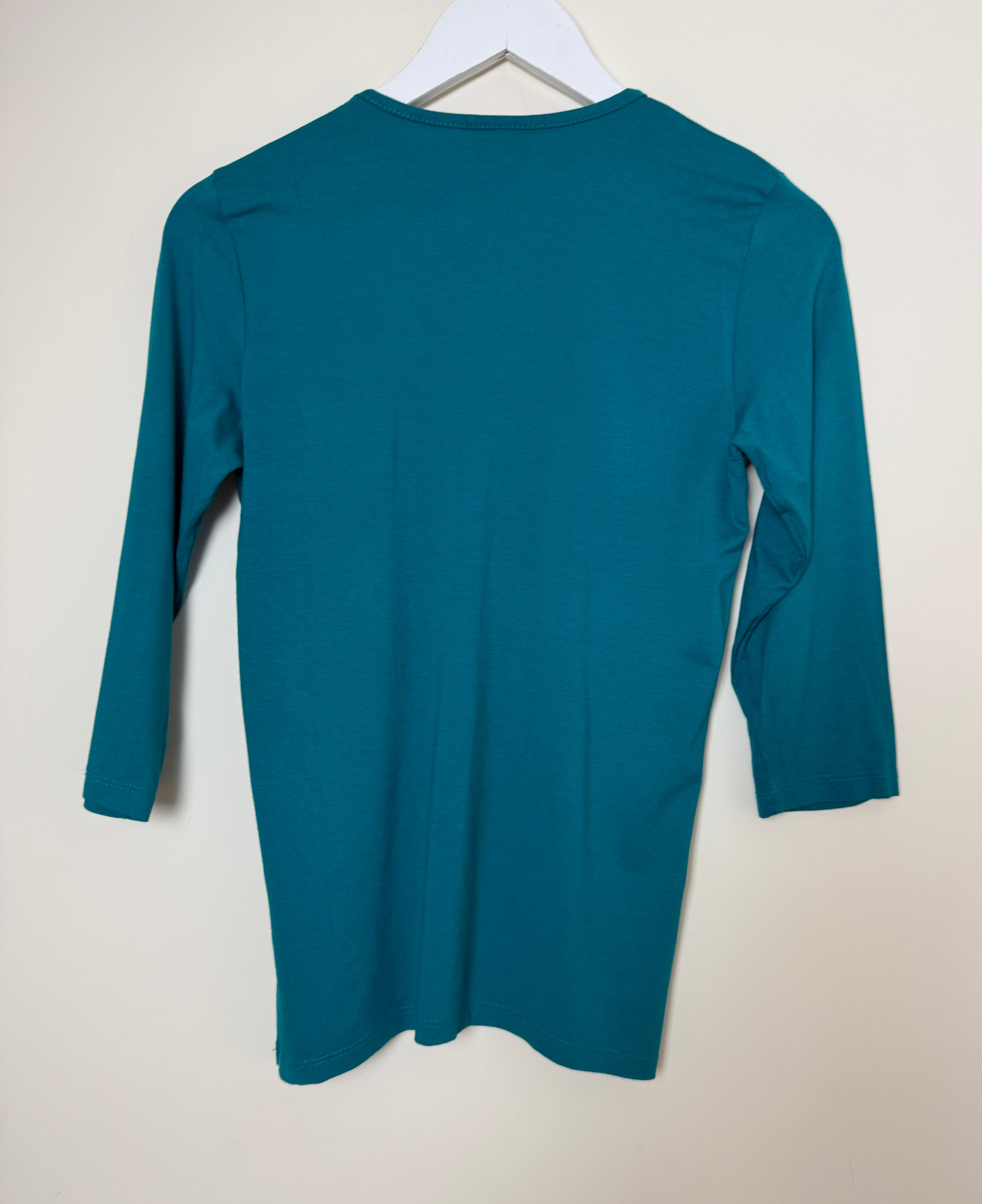 Lebek Teal Embellished V-Neck 3/4 Sleeve Top UK 12