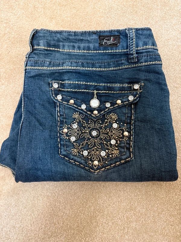Earl Y2K Slim Bootcut Jeans Low Rise Embellished Pockets UK 14