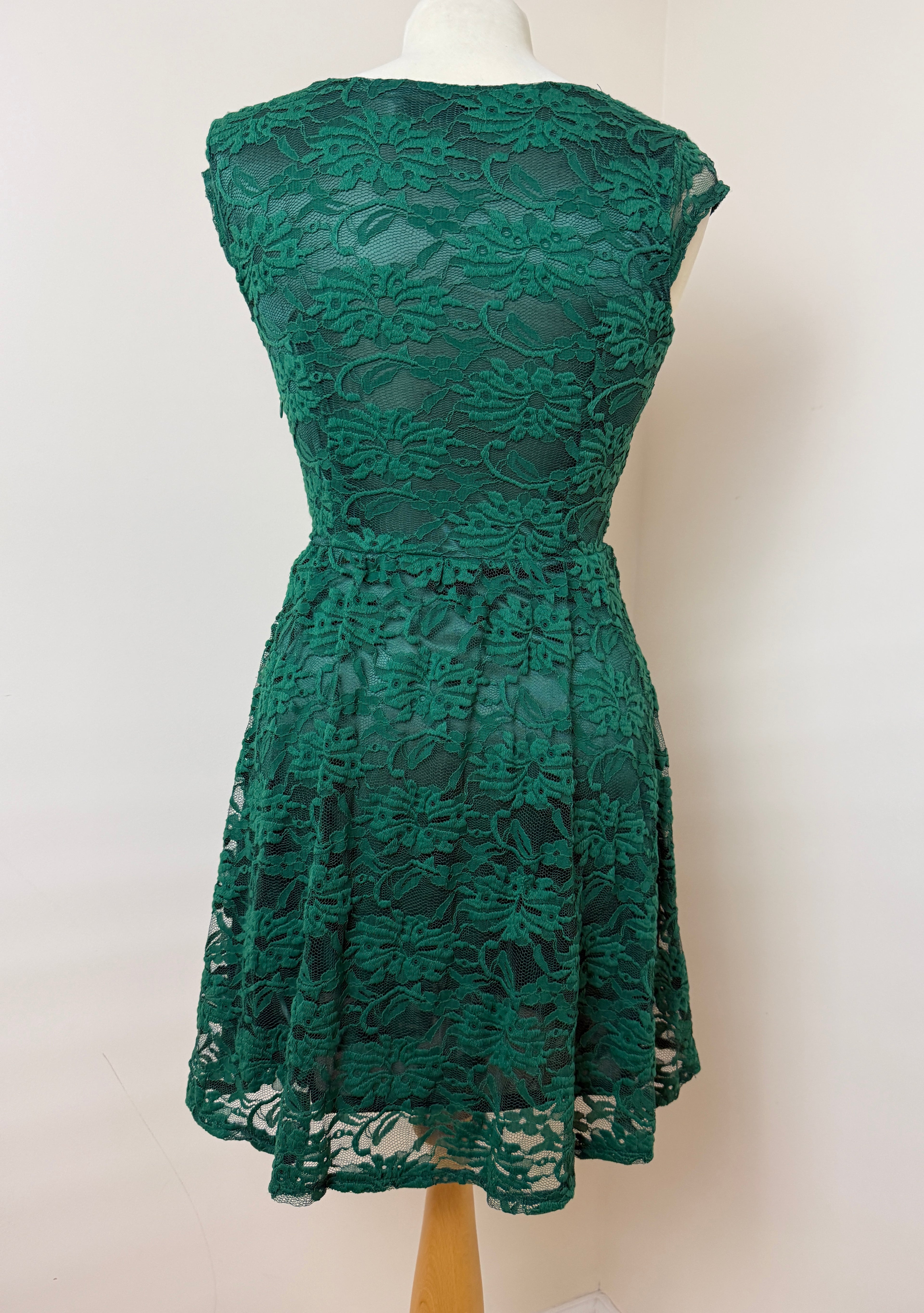 Tenki London Green Lace Skater Dress Size 8  Bowtique Preloved