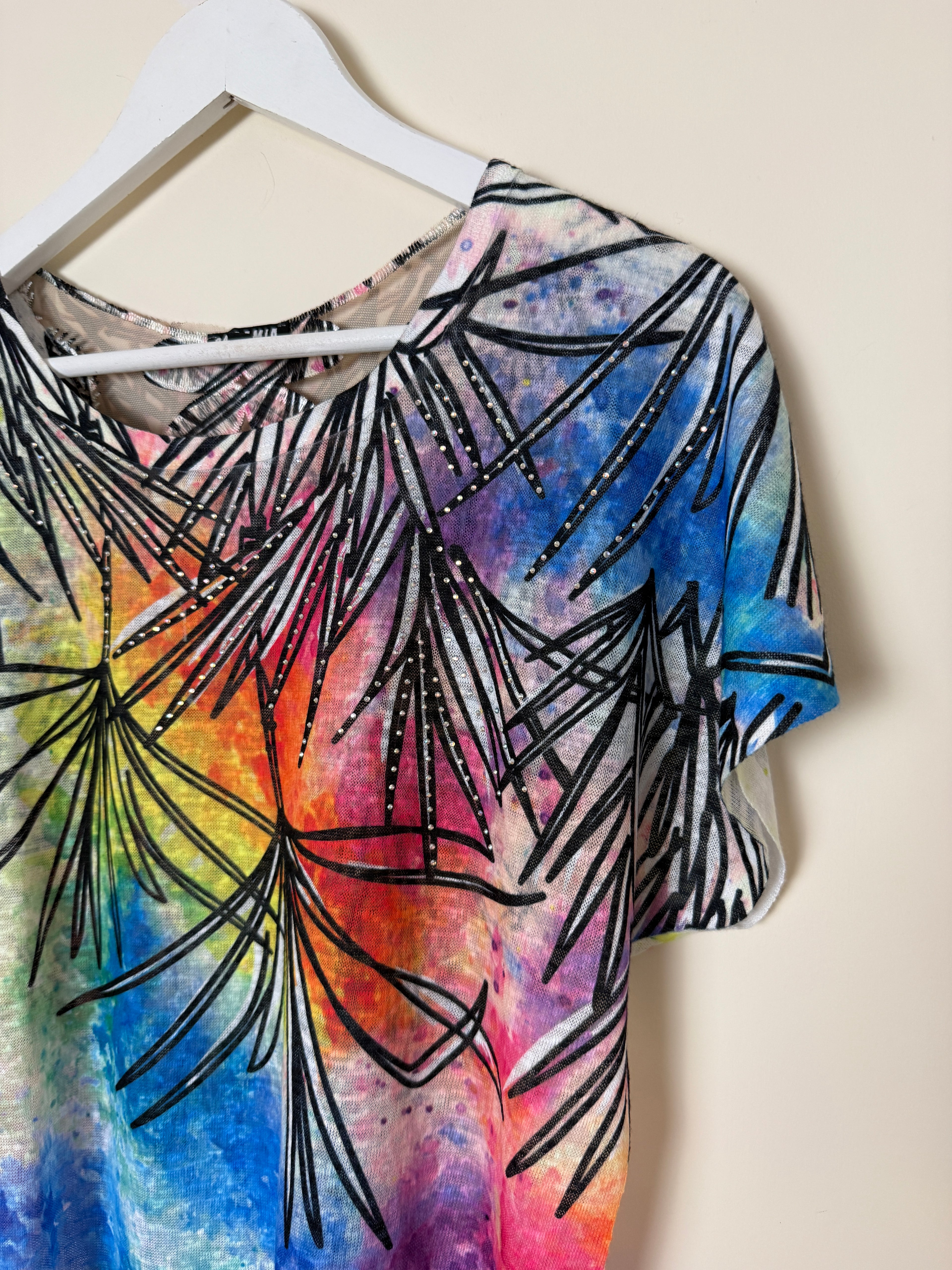 Casamia Rainbow Abstract Mesh Top Medium Pride Festival Stretch Tunic