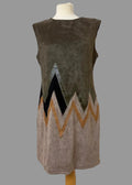 Stella Morgan Faux Suede Zigzag Shift Dress Khaki UK14 Sleeveless