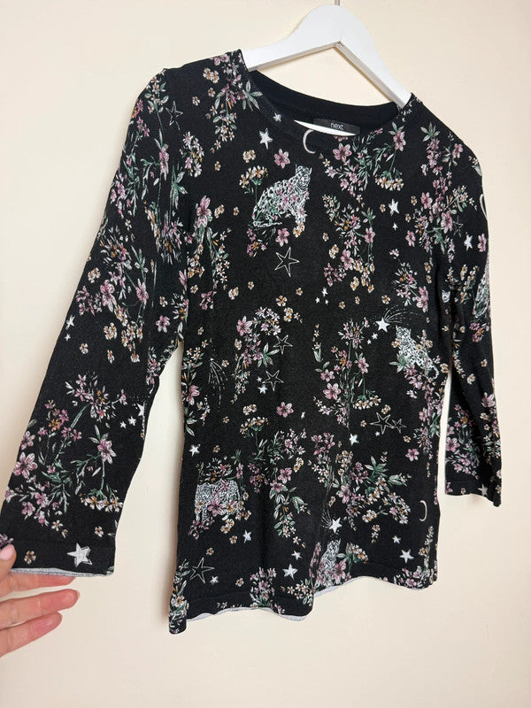 Next Black Floral & Animal Print 3/4 Sleeve Jersey Top - UK12