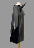 Black Faux Leather Hobo Shoulder Bag Faux Fur Panel Tie Strap Detail