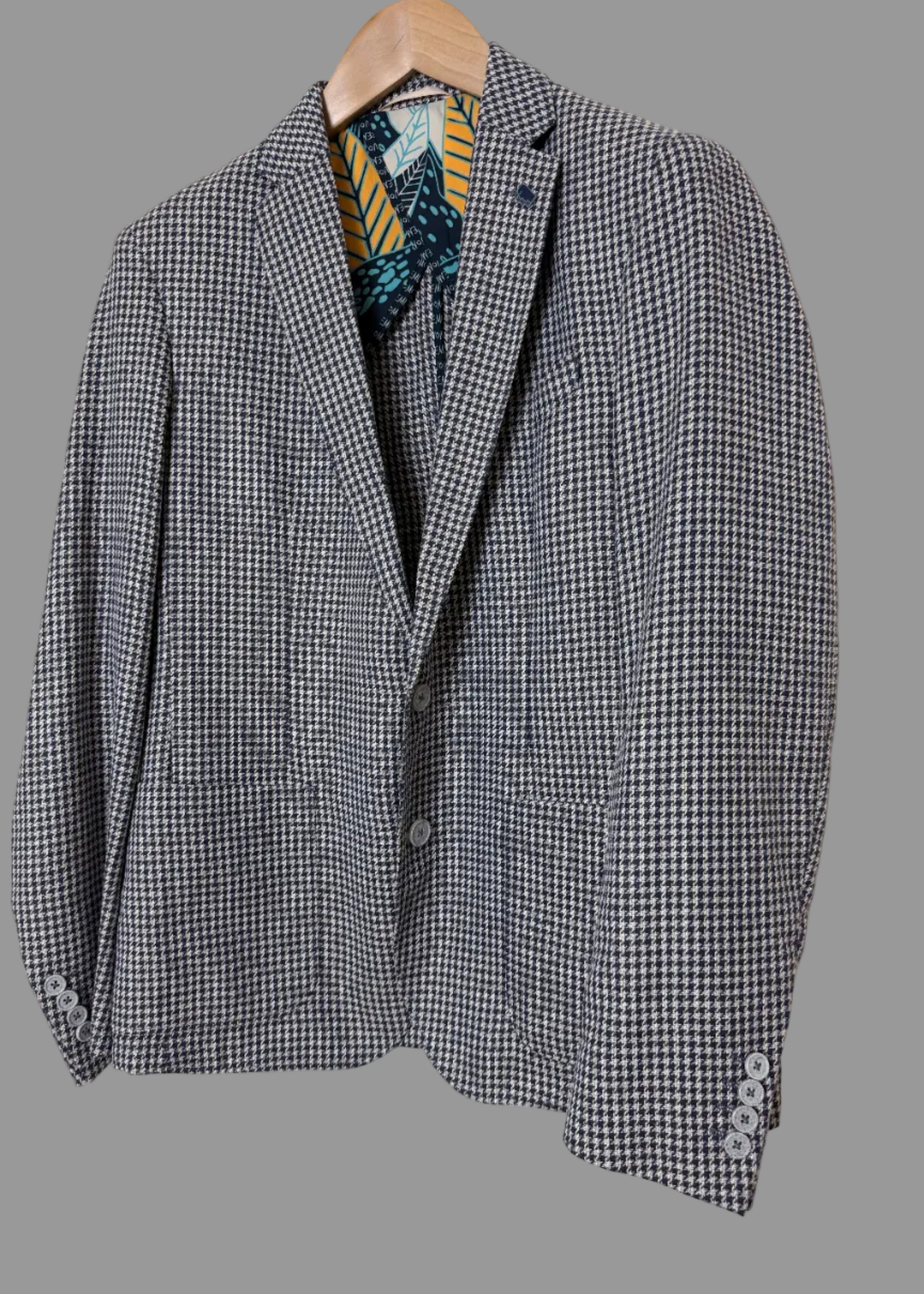 Remus Uomo Navy White Houndstooth Slim Fit Blazer 42R