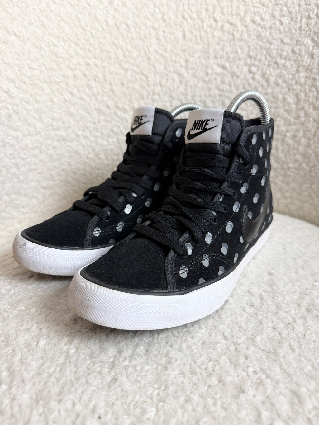 Nike Primo Court Mid Premium Trainers Black Grey Polka Dot Suede Mesh UK3.5