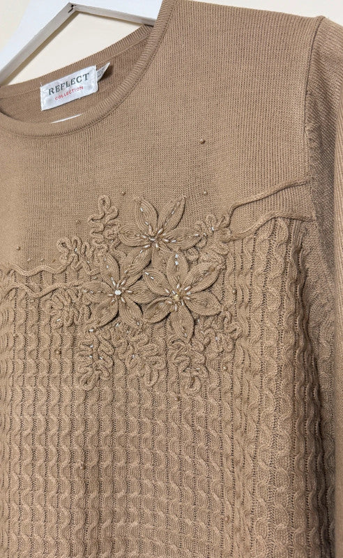 Reflect Collection Vintage Camel Floral Embroidered Jumper  - M/L