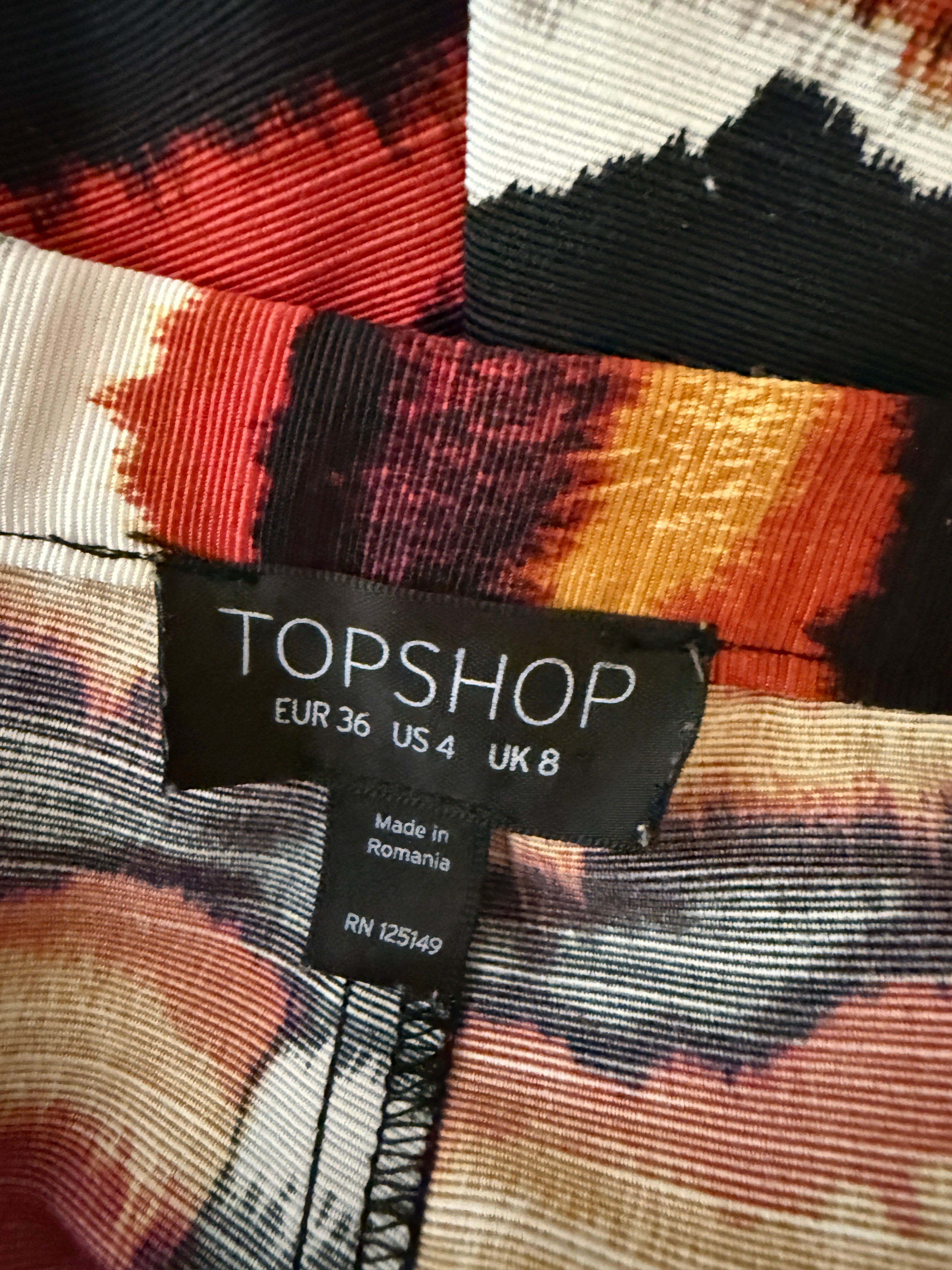 Topshop Multicolour Patterned High Waisted Skort Size UK 8
