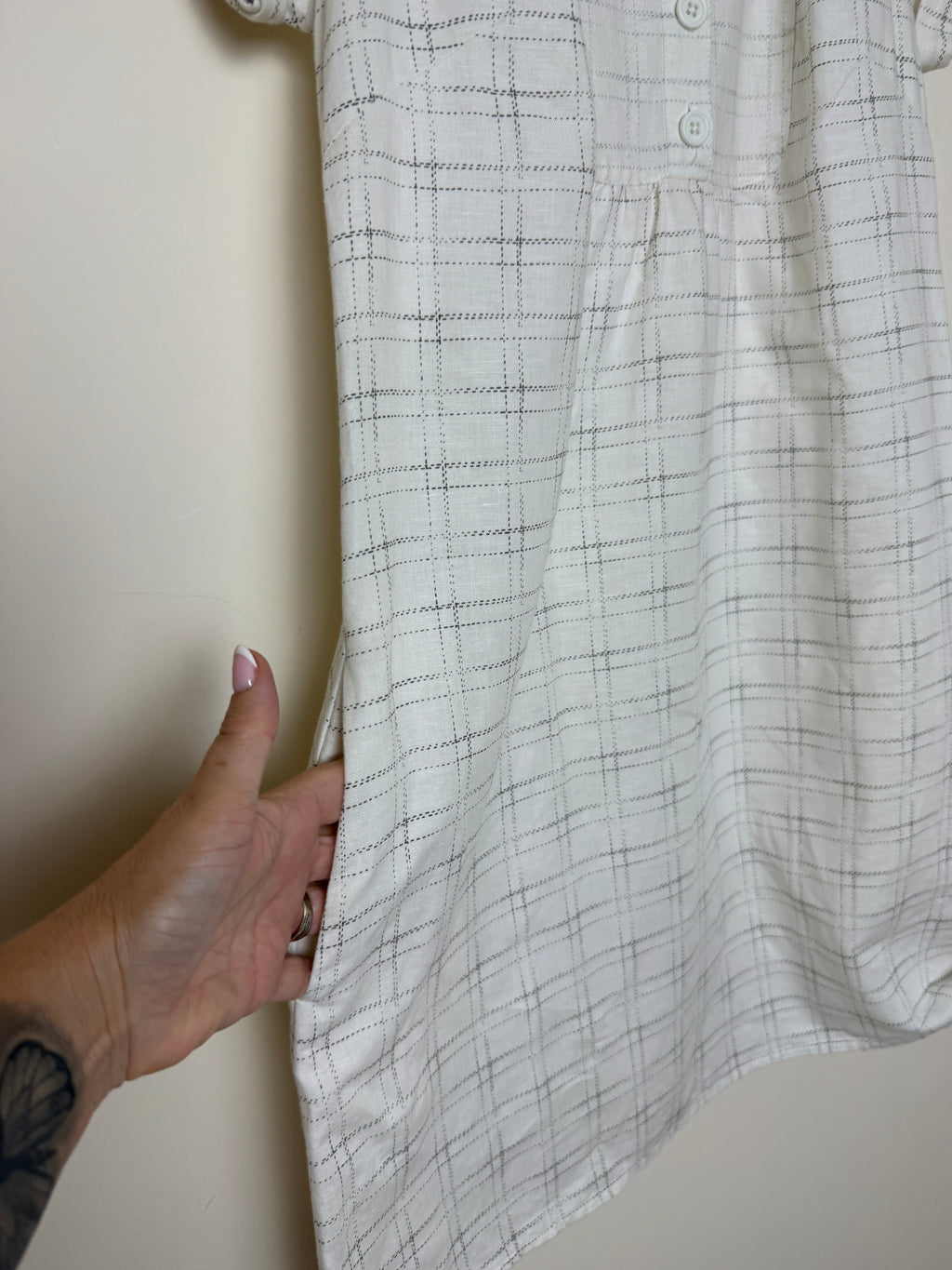 Silence + Noise Cream Check Linen Blend Mini Dress Small