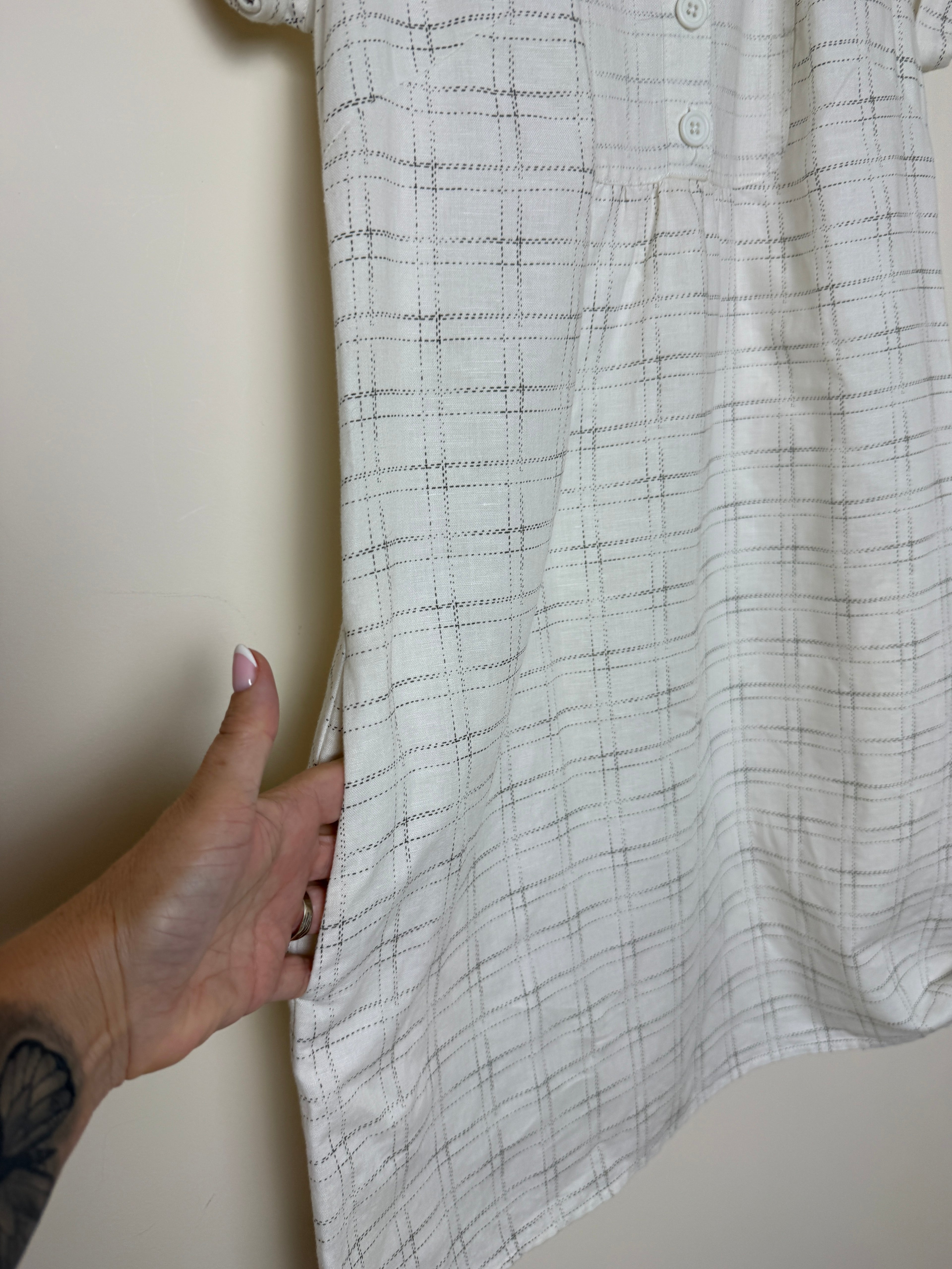 Silence + Noise Cream Check Linen Blend Mini Dress Small