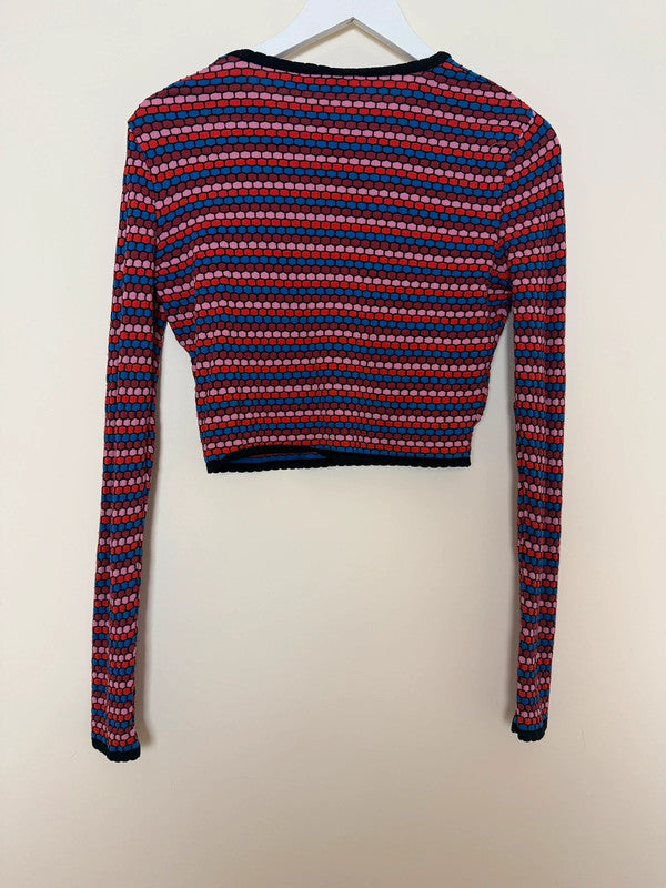 Zara Knit Multi Colour Geo Print Crop Jumper  - Small