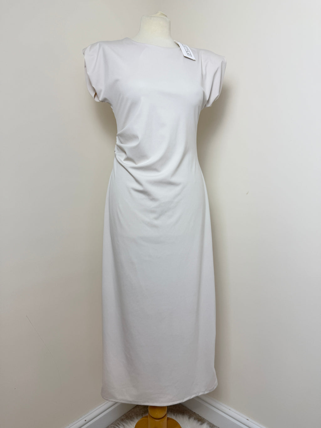 Luxtyle Ivory Draped Ruched Maxi Dress UK 10 Stretch BNWT