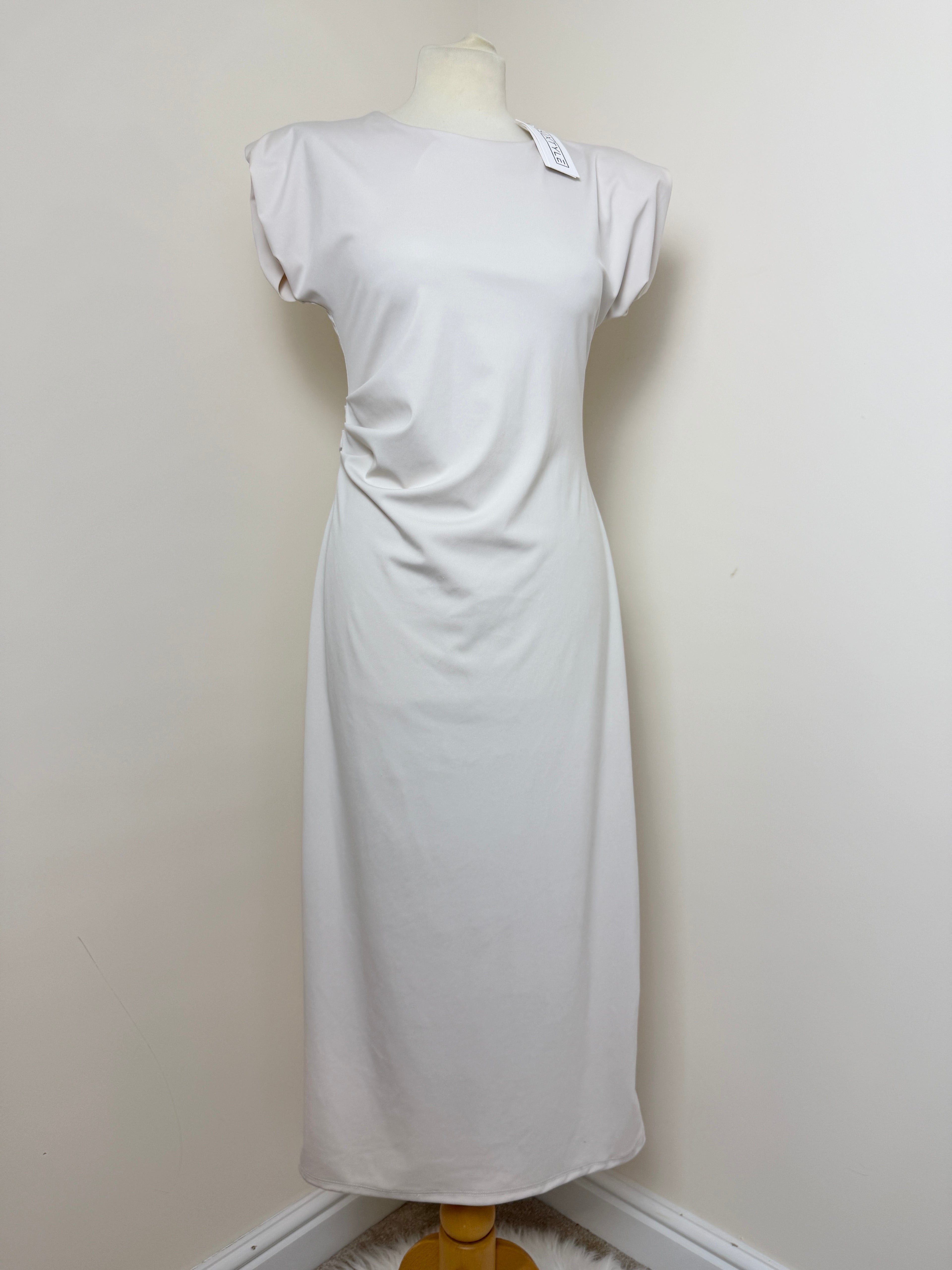 Luxtyle Ivory Draped Ruched Maxi Dress UK 10 Stretch BNWT