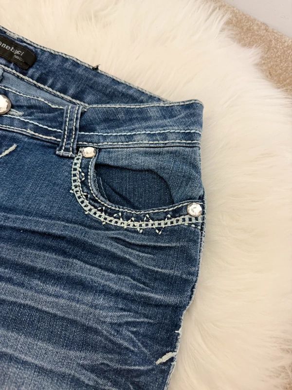 Twenty One Stud Black Y2K Embellished Denim Mini Shorts W30 Rhinestone