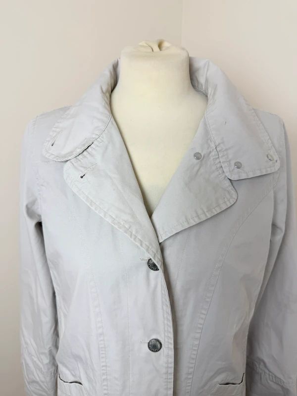 Per Una Cream Trench Coat UK8 Mac Jacket Stand Collar Button Detail