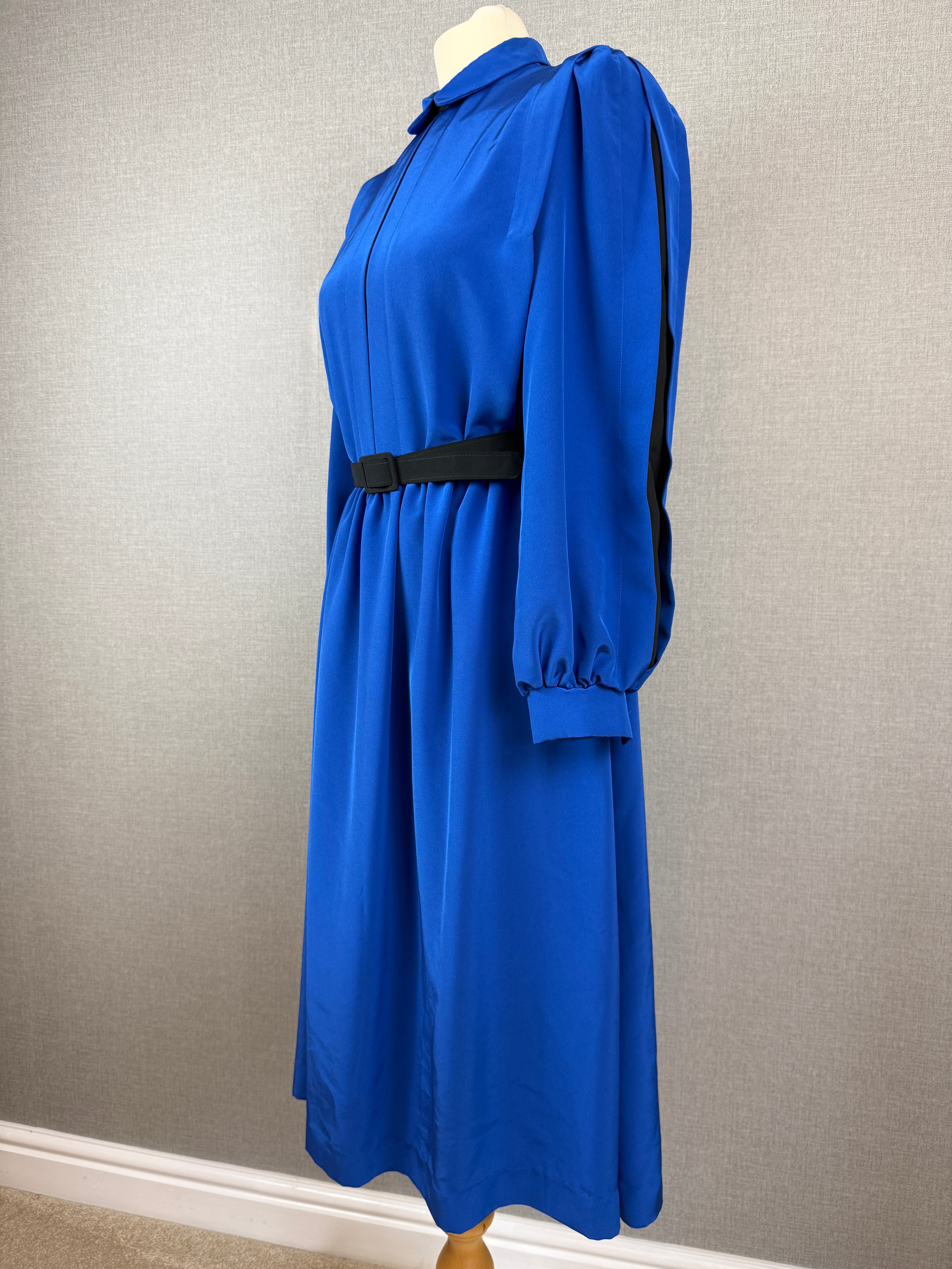 Kerena Royal Blue Belted Midi Dress UK 12 - Vintage