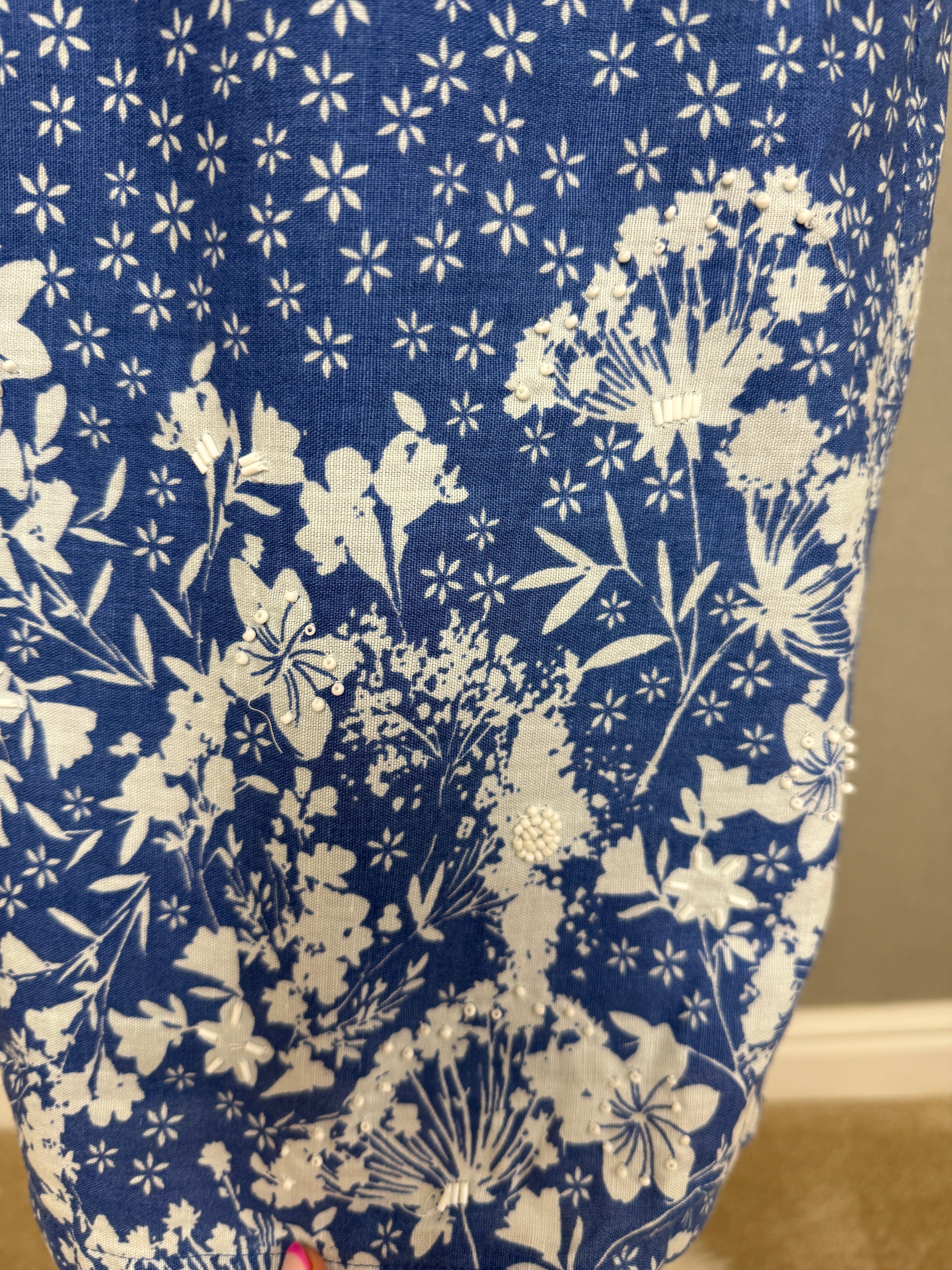 Per Una Blue Floral Linen Blend Sleeveless Summer Dress UK16