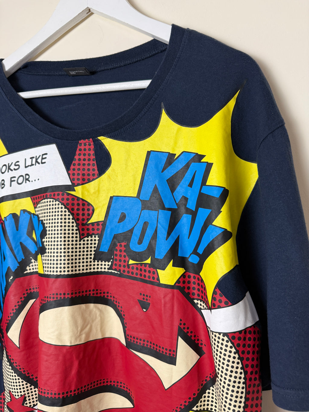 Superman Pop Art Graphic T-Shirt – DC Comics Oversized Tee – Size XL