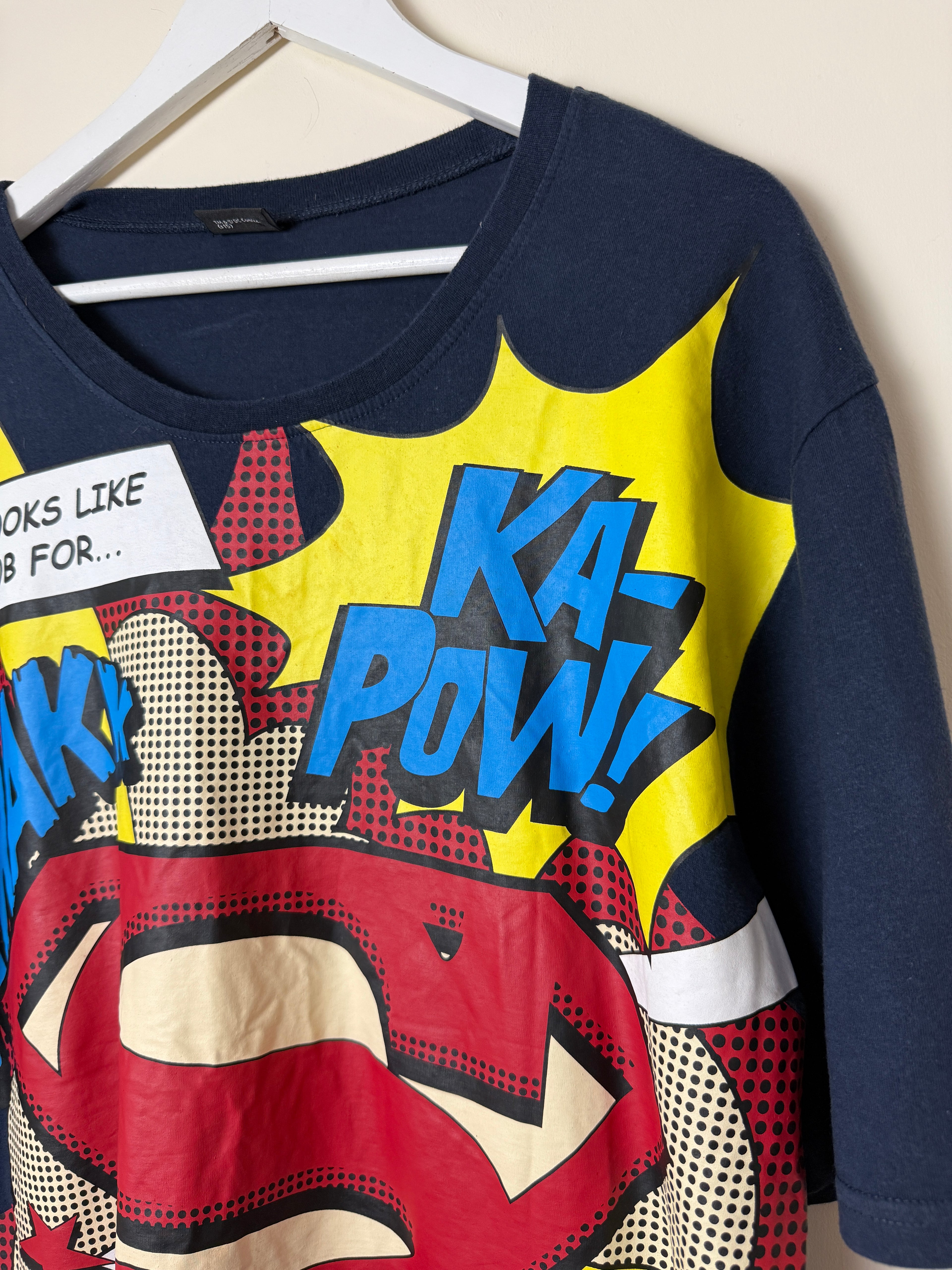Superman Pop Art Graphic T-Shirt – DC Comics Oversized Tee – Size XL