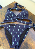Oasis Navy Blue Seahorse Print Bikini Set Halter Neck Side Tie UK8