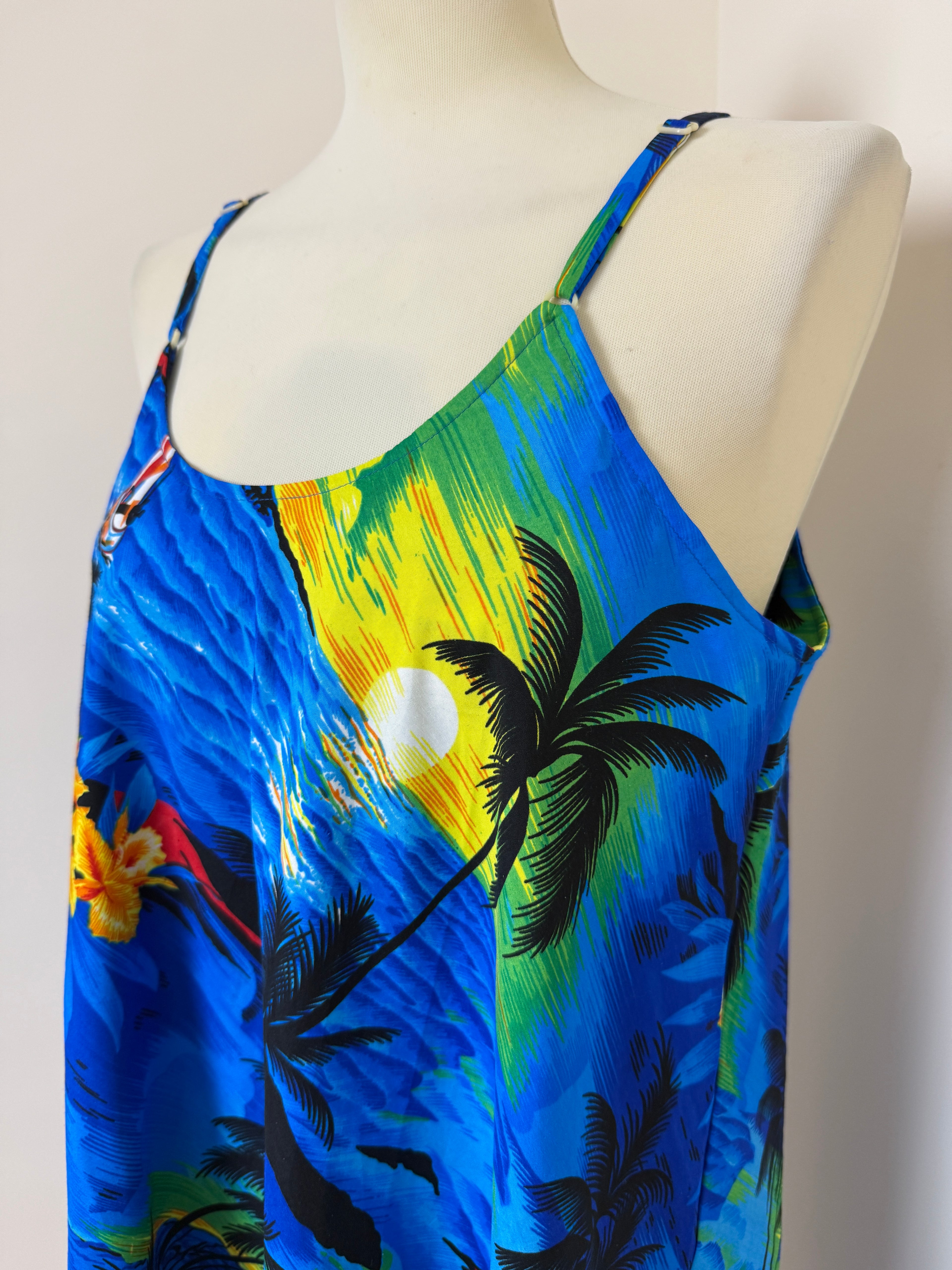 Rima Beachwear Tropical Palm Tree Hawaiian Sundress Blue Size L