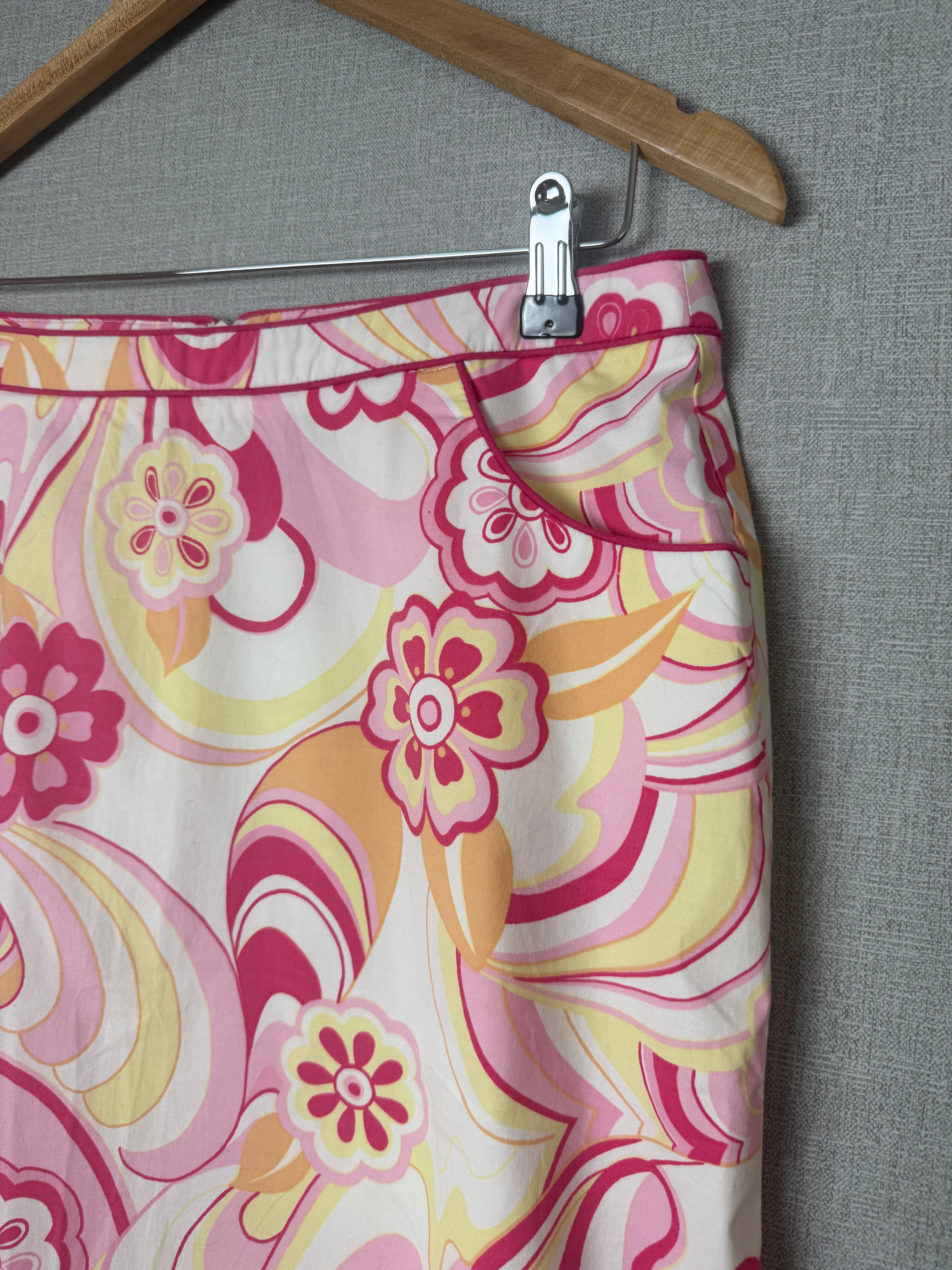 Vintage Style Pink Floral Swirl Mini Skirt Retro Mod A-Line UK14