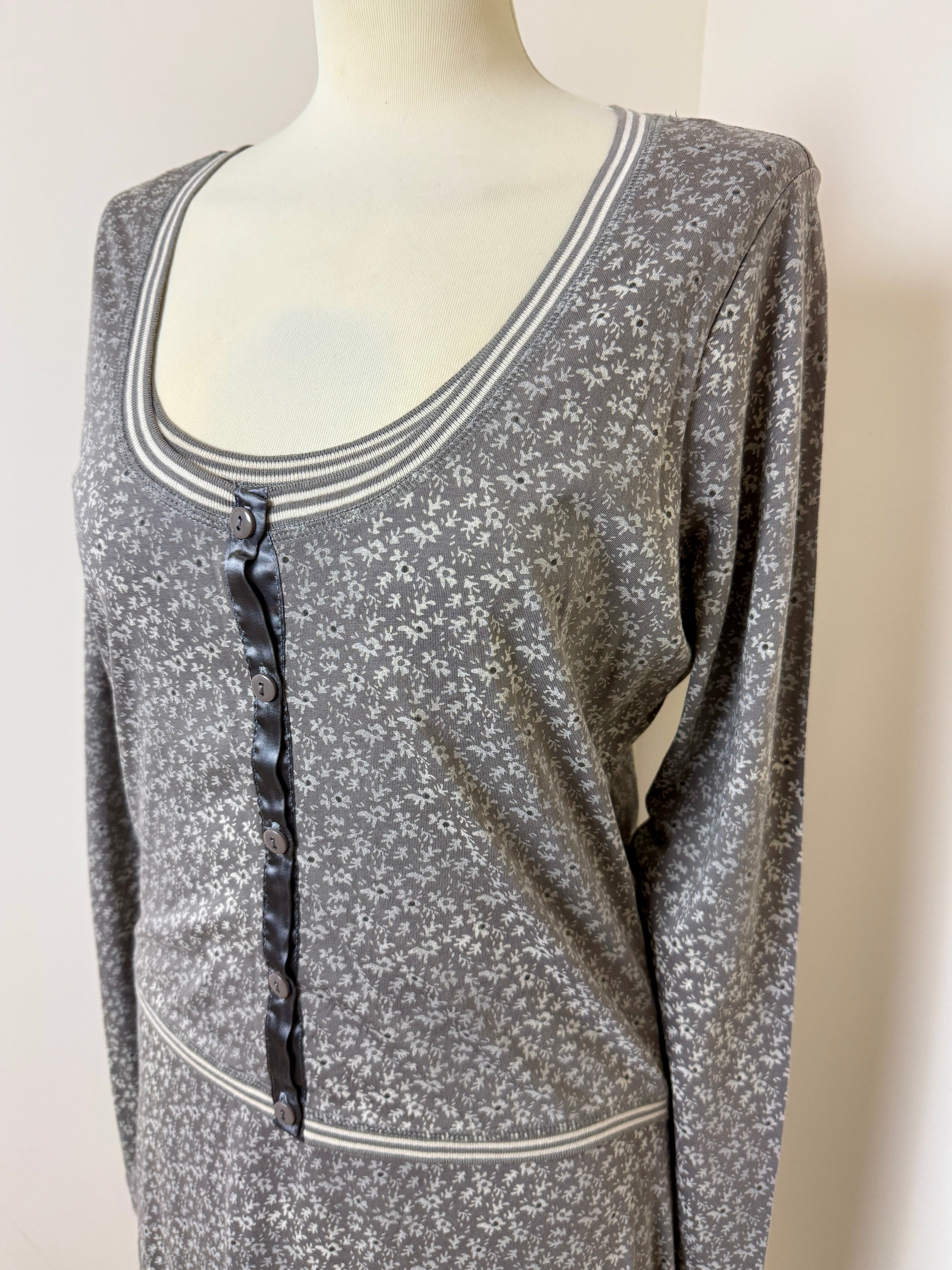 Sandwich Grey Floral Long Sleeve Midi Dress Size Large Casual